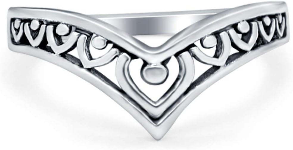 Blue Apple Co. Heart Filigree Petite Thumb Ring Band Chevron Midi V Filigree Solid 925 Sterling Silver
