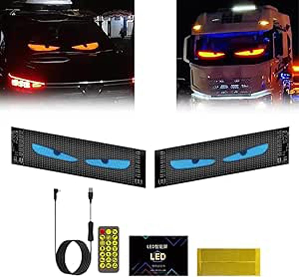 Luces Led para Camión y Coche, Efecto de Ojos, Gran Pantalla Flexible Led Programable para Coche, de Colores, Led Inteligentes y Dinámicos, Pantalla Suave(2pcs 192x1330mm)