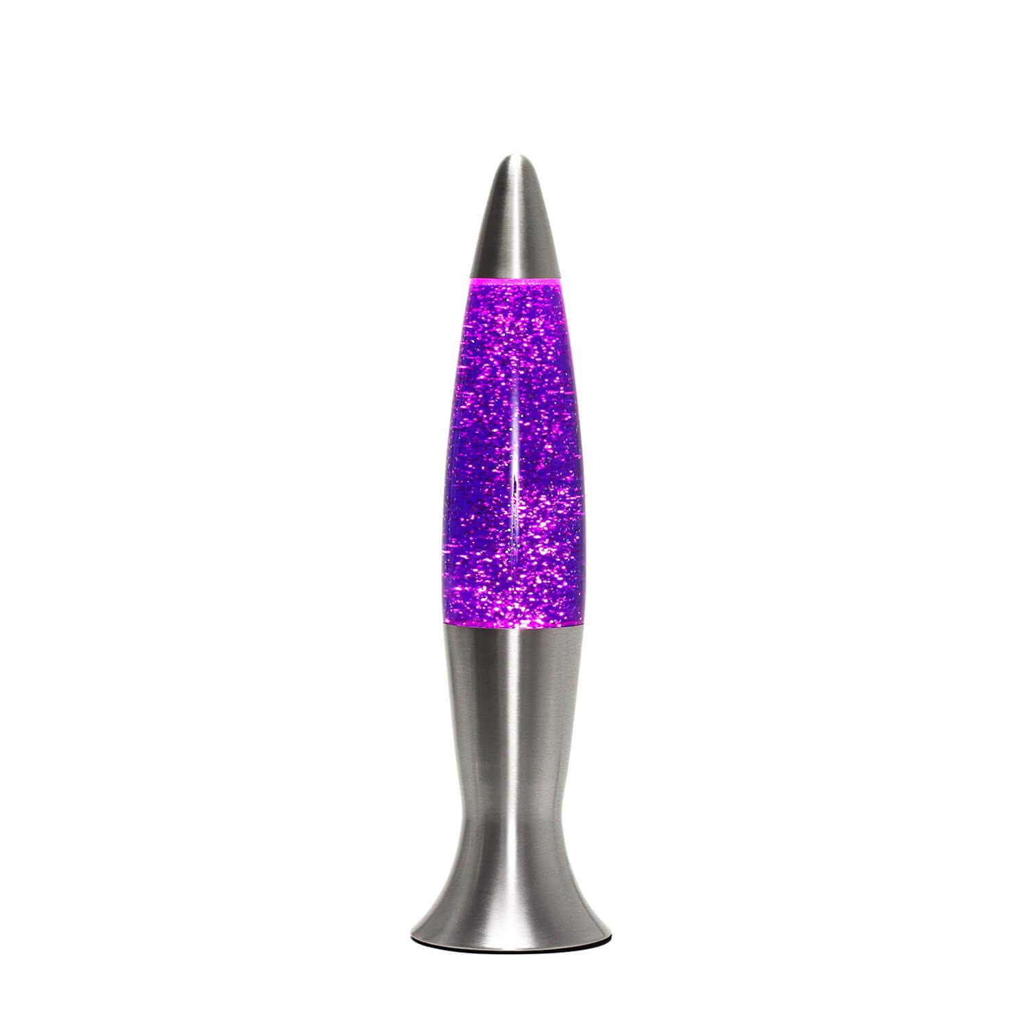 Easylight Lavalampe Aluminium Glas in Silber Lila Wohnzimmer Jugendzimmer H:40 G9 inklusive Leuchtmittel Glitter Glitzer Tischleuchte ANGELINA