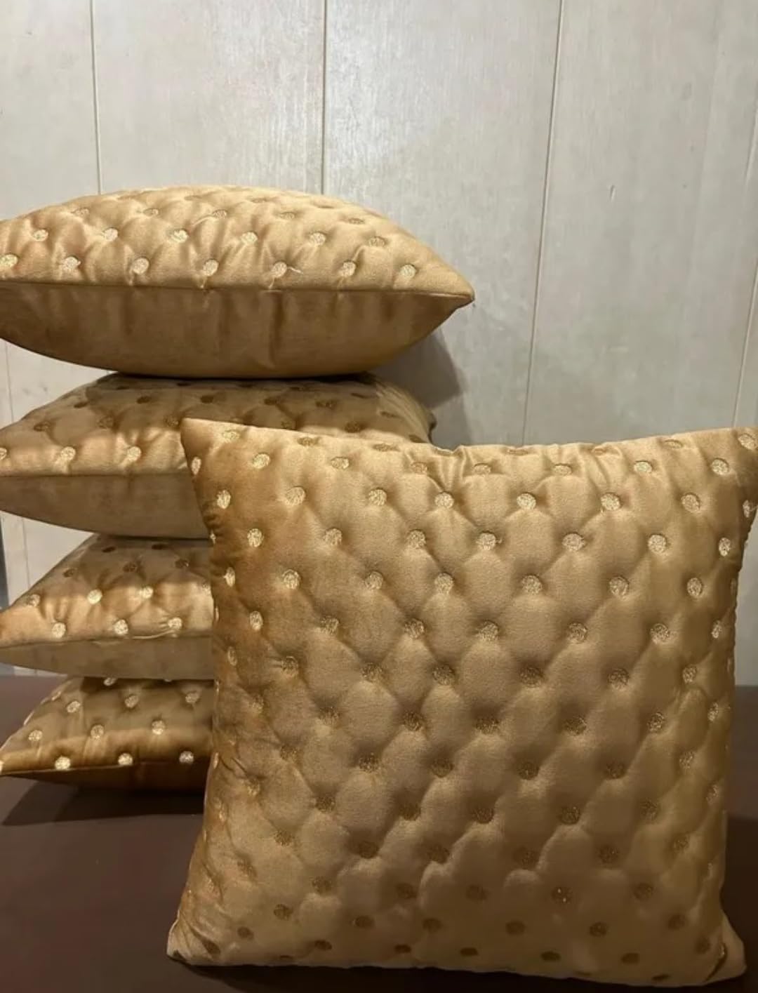 Luxurious Embroidered Velvet Cushion Covers | 16 x 16 Inches | Premium Set of 5 with Elegant Detailing | Stylish Accent for Sofa, Couch, or Bed (Gold)-image-19