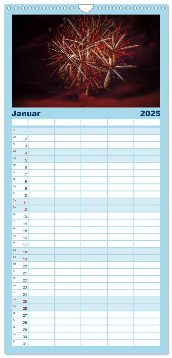 Familienplaner 2025 - Das Feuerwerk mit 5 Spalten (Wandkalender, 21 cm x 45 cm), CALVENDO: Lichtmalerei (CALVENDO Spass)