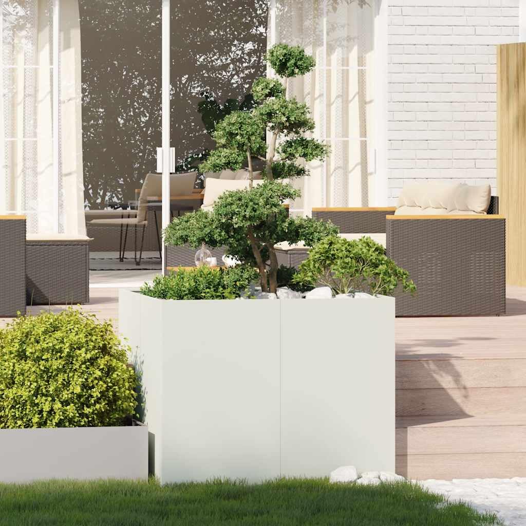Ogrodnik Stal Biały 100x100x80 cm | Stal walcowana na zimno, otwarte dno do drenażu, wzmocnienia wsporników wewnętrznych, do ogrodu balkonowego patio
