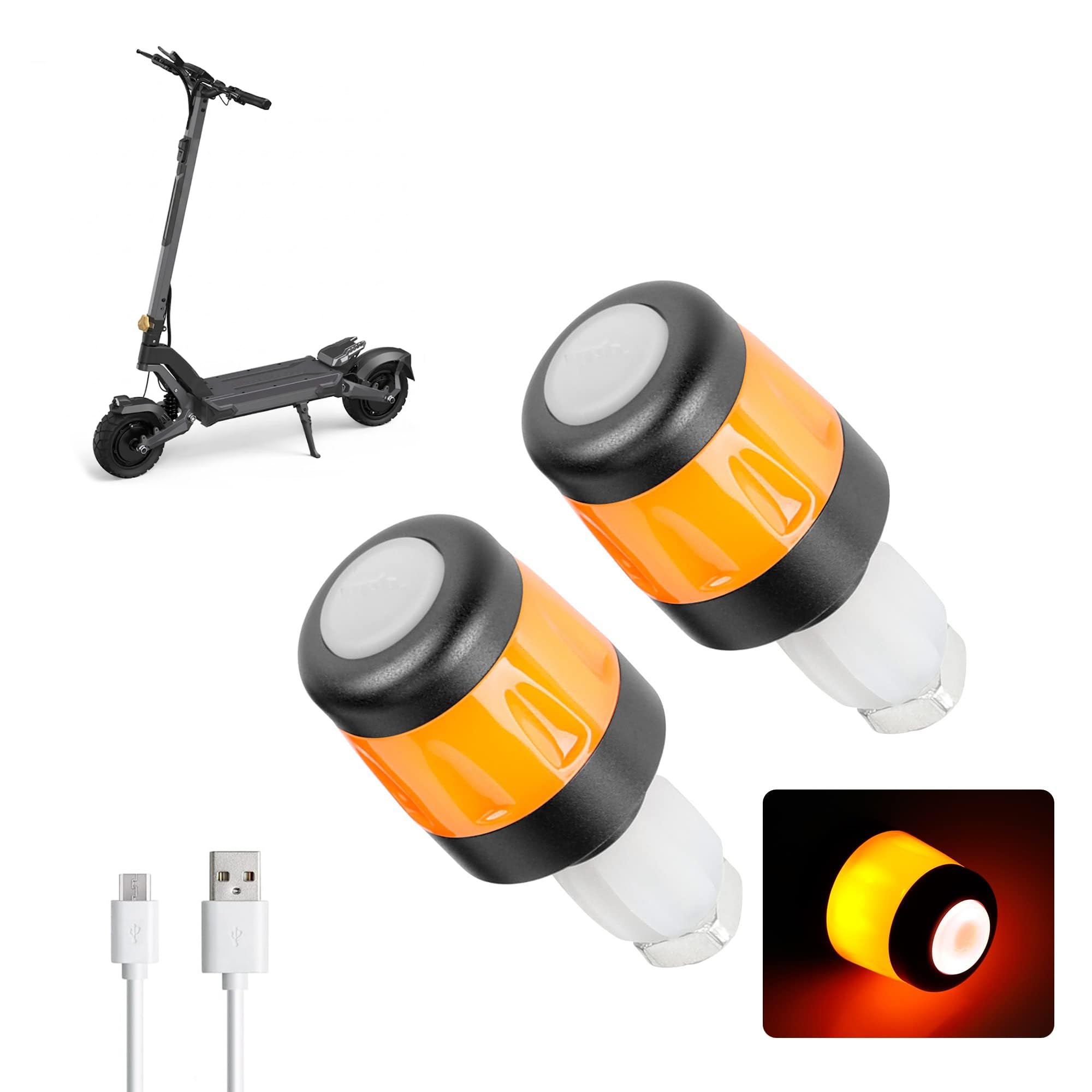 E Scooter Blinker, Wiederaufladbare LED-Lenkerleuchte Elektroroller, Wasserdicht, Universeller Blinker für Xiaomi/Segway Ninebot, 3 Modi, für 17,3–22 mm Lenker