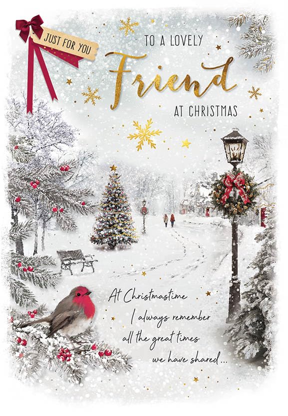 Piccadilly Greetings Traditional Christmas Card Friend Scene - 9 x 6 inches