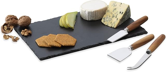 Occasion Rectangular Natural Slate Cheese Board Set with 3 Acacia Cheese Knives