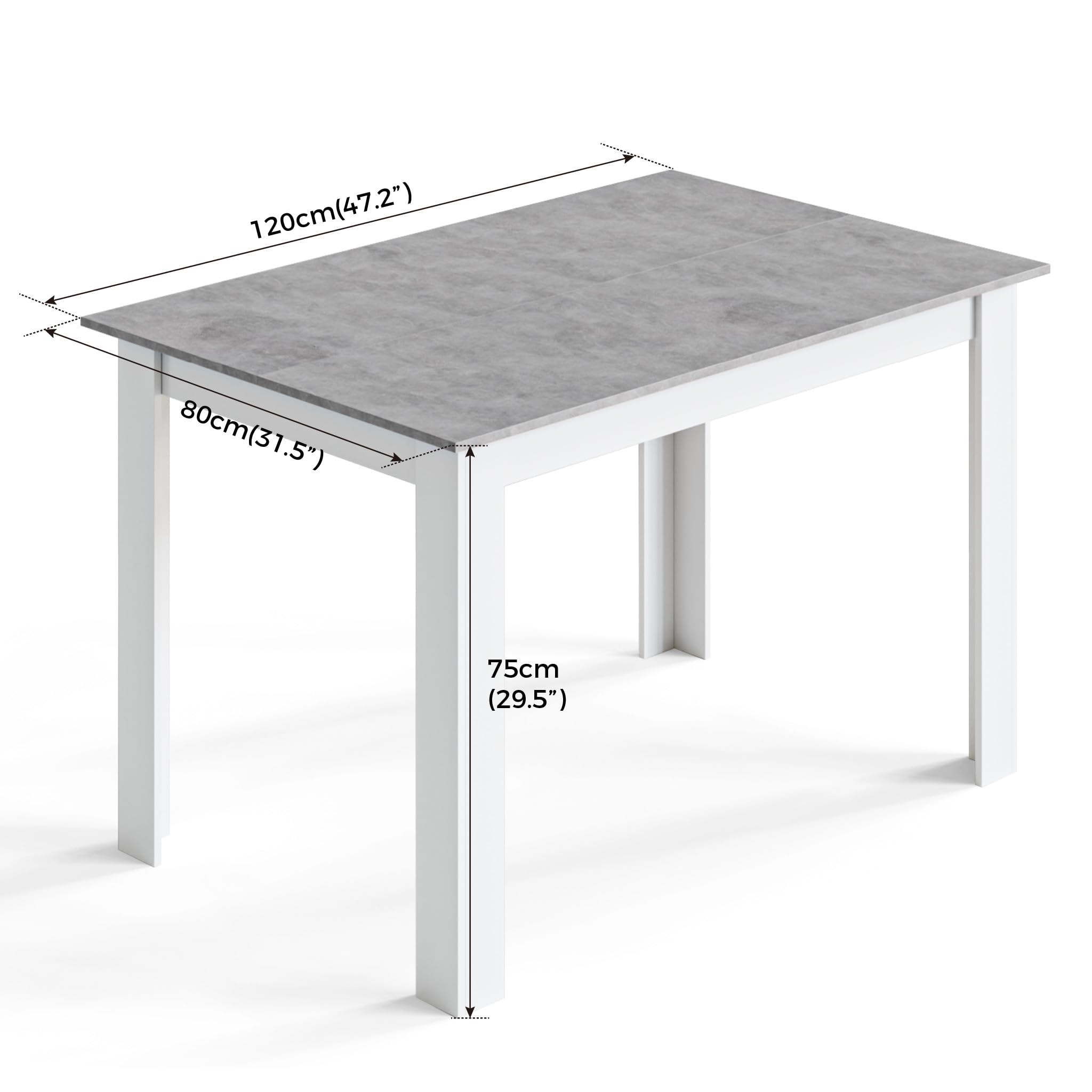 Mondeer Tavolo da pranzo, 120 x 80 cm, moderno, per 4 persone, in legno, rettangolare, per sala da pranzo, cucina, soggiorno, grigio e bianco