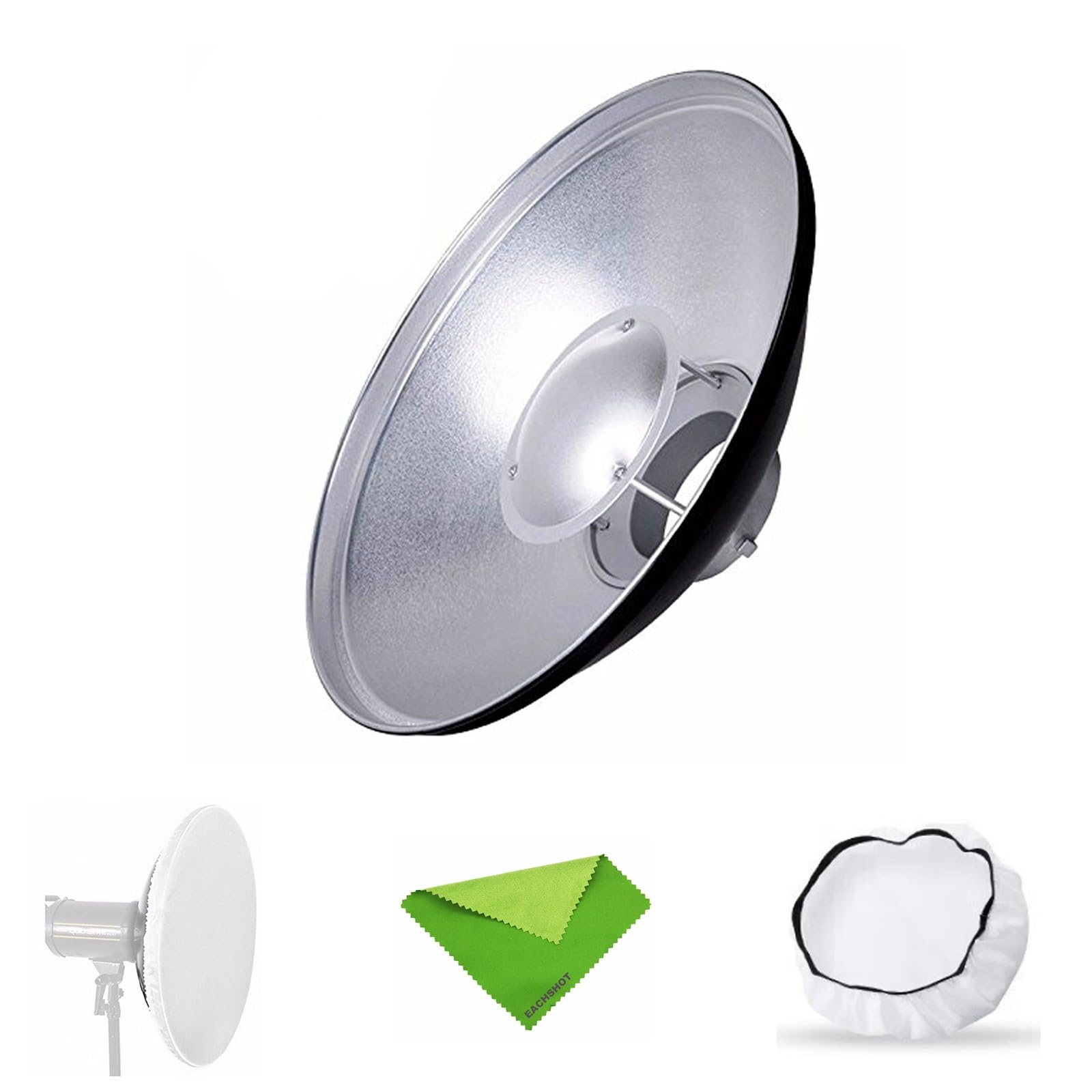 Godox 21.6inch/55cm Silver Beauty Dish Bowens Mount Reflector w/White Diffuser, Light Modifier for Bowens Mount Studio Strobe Flash Light Monolight for Godox SK400II-V, AD600Pro II, AD600BM II, MS300V