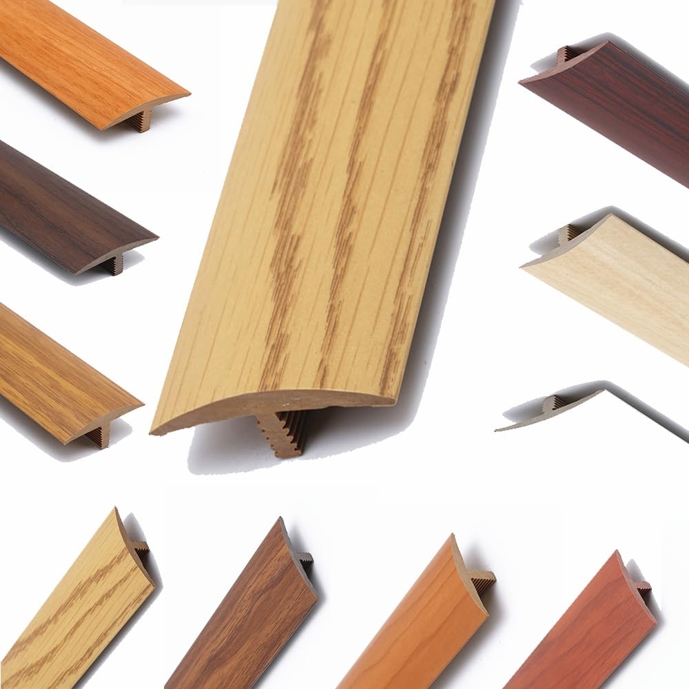 PVC T Molding Transition Strip 35.4in Cuttable Floor Threshold Strip Self Adhesive Floor Edging Trim Strips for Vinyl Flooring/Tile/Carpet/Laminate(Oak)