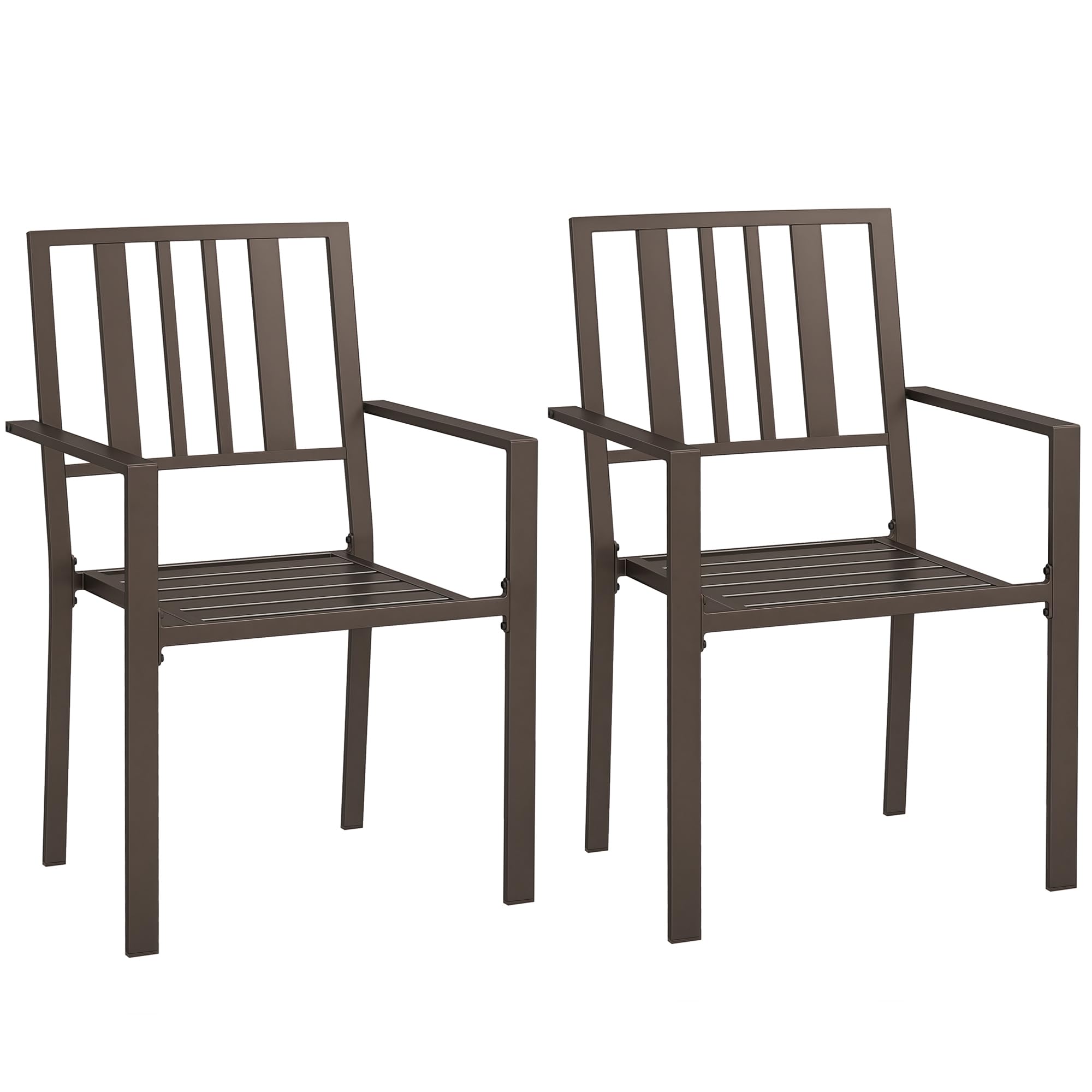 Outsunny Set of 2 Patio Dining Chairs, Stackable Outdoor Garden Bistro Chairs with Metal Slatted Seat & Backrest for Yard, Garden, Dark Brown