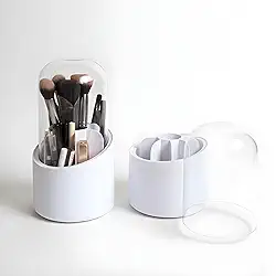 Organizador de Maquiagem Giratório 360° com 7 Compartimentos e Tampa, Porta Pincéis Profissional para Penteadeira