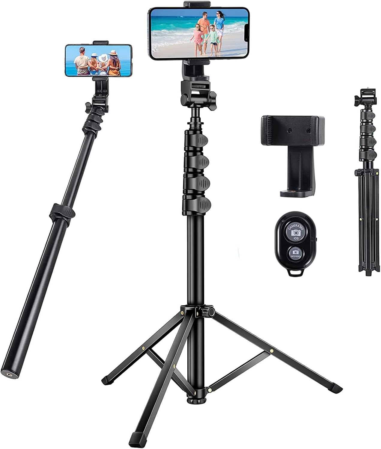 67 inch Phone Tripod, Extendable Selfie Stick Tripod with Phone Clip, Portable Cell Phone Tripod