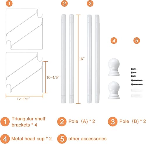 Miniatura 4 de Soportes de barra de armario con barra de 64 pulgadas, soportes de estante de armario resistentes con soporte para barra para almacenamiento de