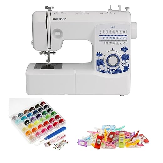 Brother MZ53 53-Stitch and 7 Versatile Sewing Feet Full-Size Sewing Machine (Certified Refurbished) Bundle with 6 Pieces Bobbins, and Sewing Clips (3 Items)