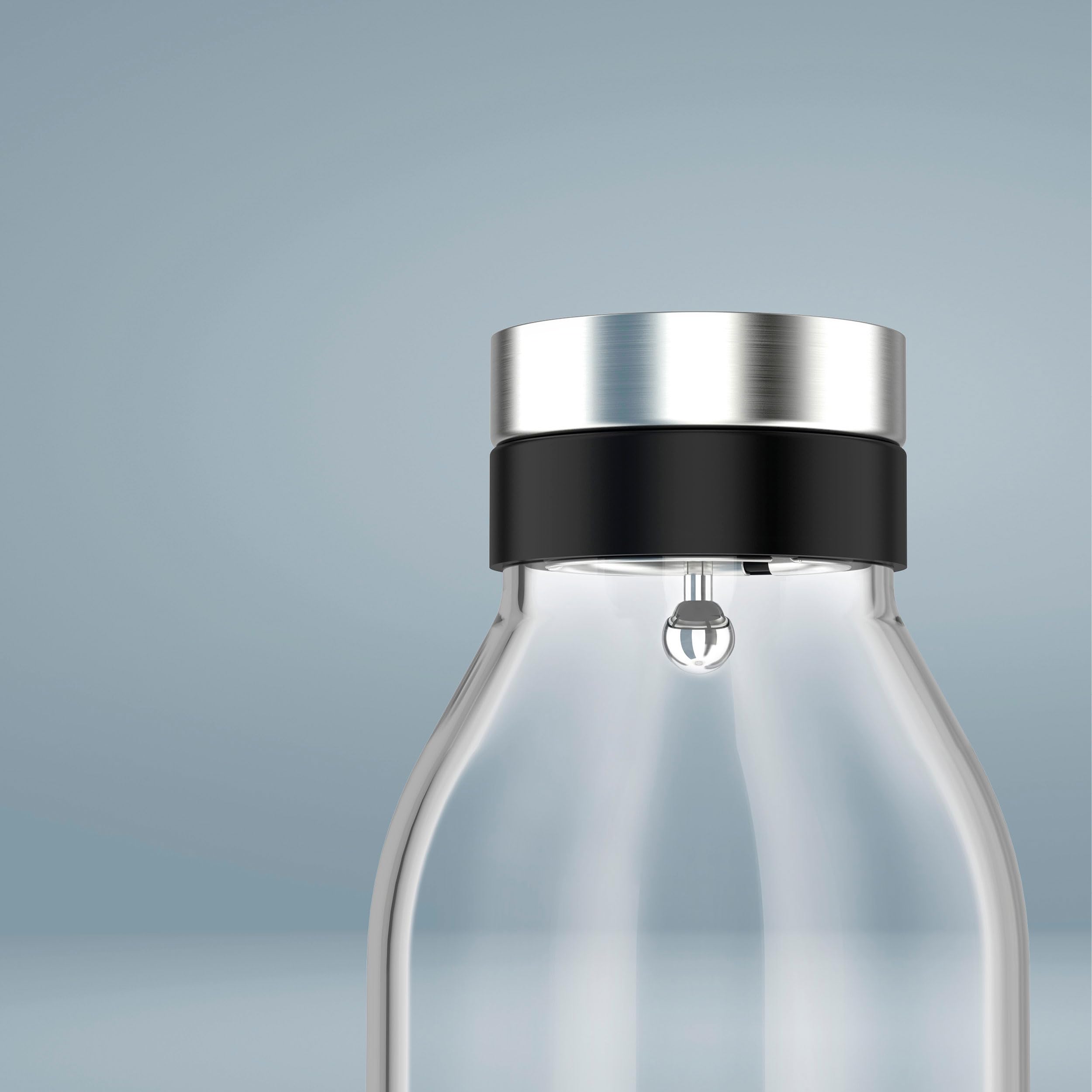 Emsa Flow Bottle N4160600 Carafe en verre/acier inoxydable avec couvercle à ouverture automatique et bec verseur anti-goutte Compatible avec toutes les portes de réfrigérateur standard 1,3 l