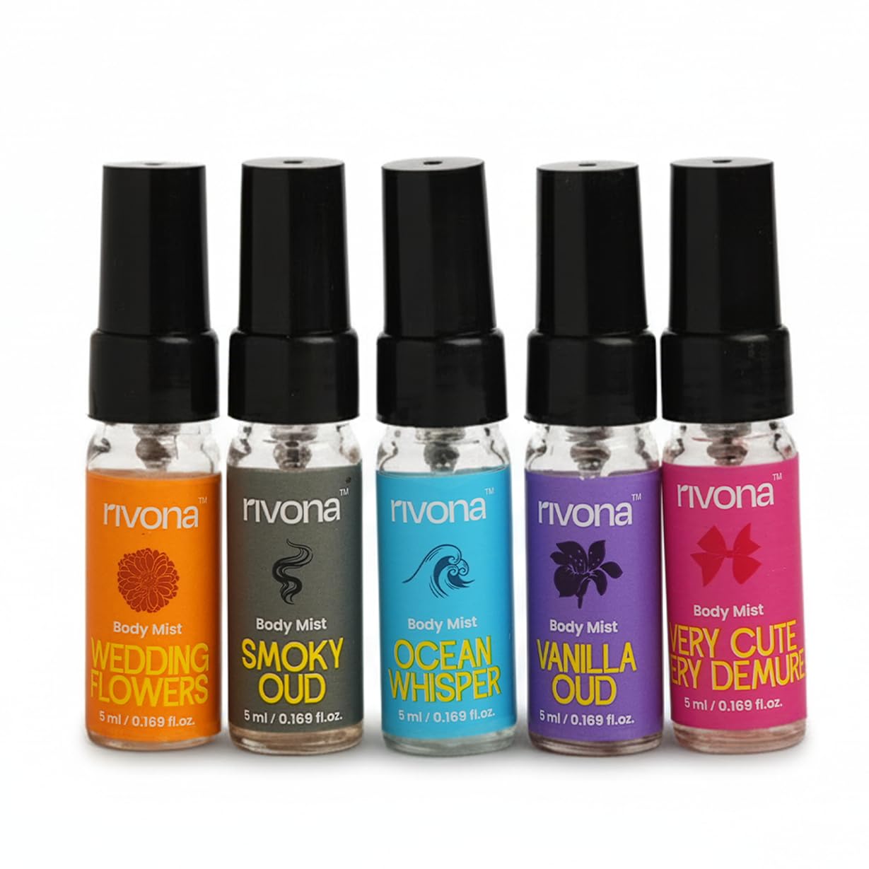 Rivona Body Mist Trial Pack | Long-Lasting Perfume Sprays for Women | Travel-Friendly Fragrance Set | Floral, Fruity & Fresh Scents | Ideal for Gifting & Daily Use | Set of 5 (5ml each)-image-13