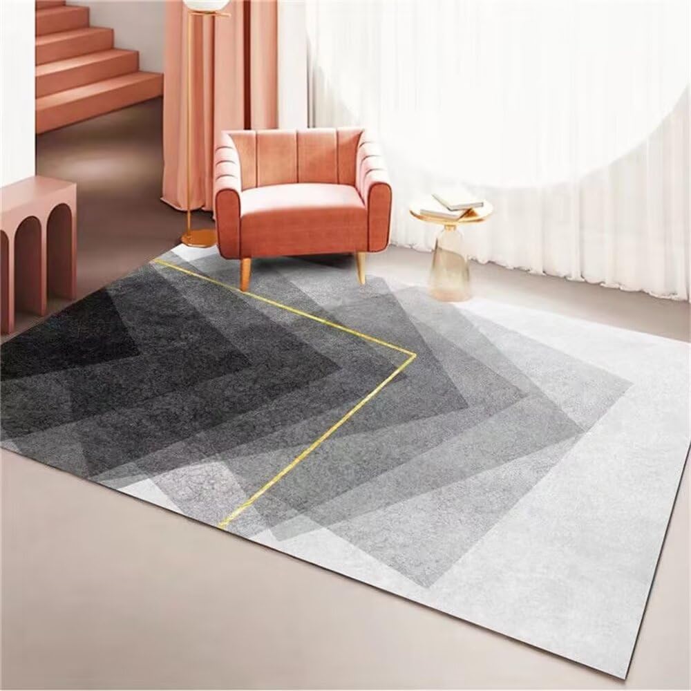 Tapis de salon grande surface résistant aux taches gris jaune