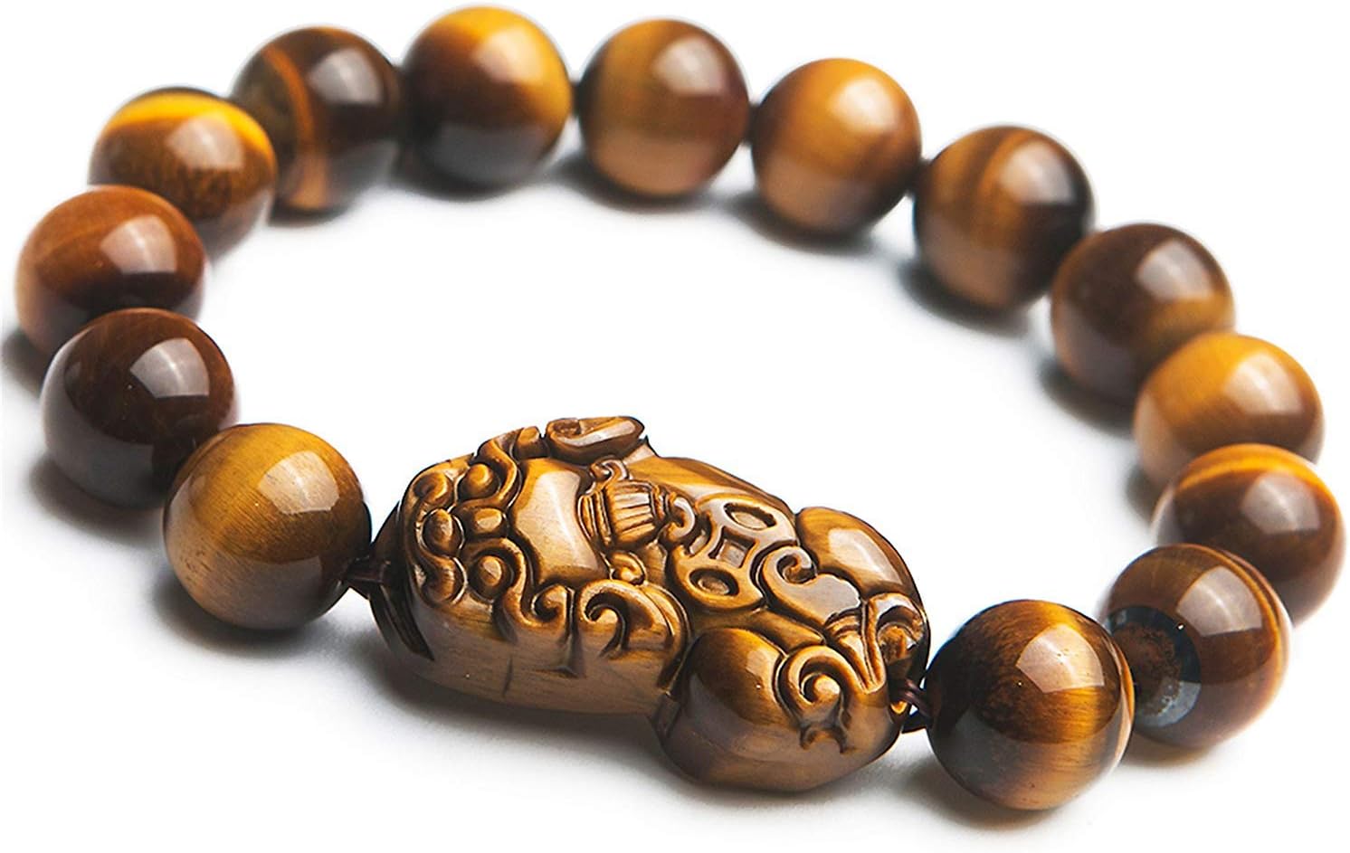 DUOVEKT12mm Natural Tigers Eye Bracelet for Women Men Pixiu Gemstone Crystal Round Beads Yellow Stone Stretch Fashion Bracelet AAAAA