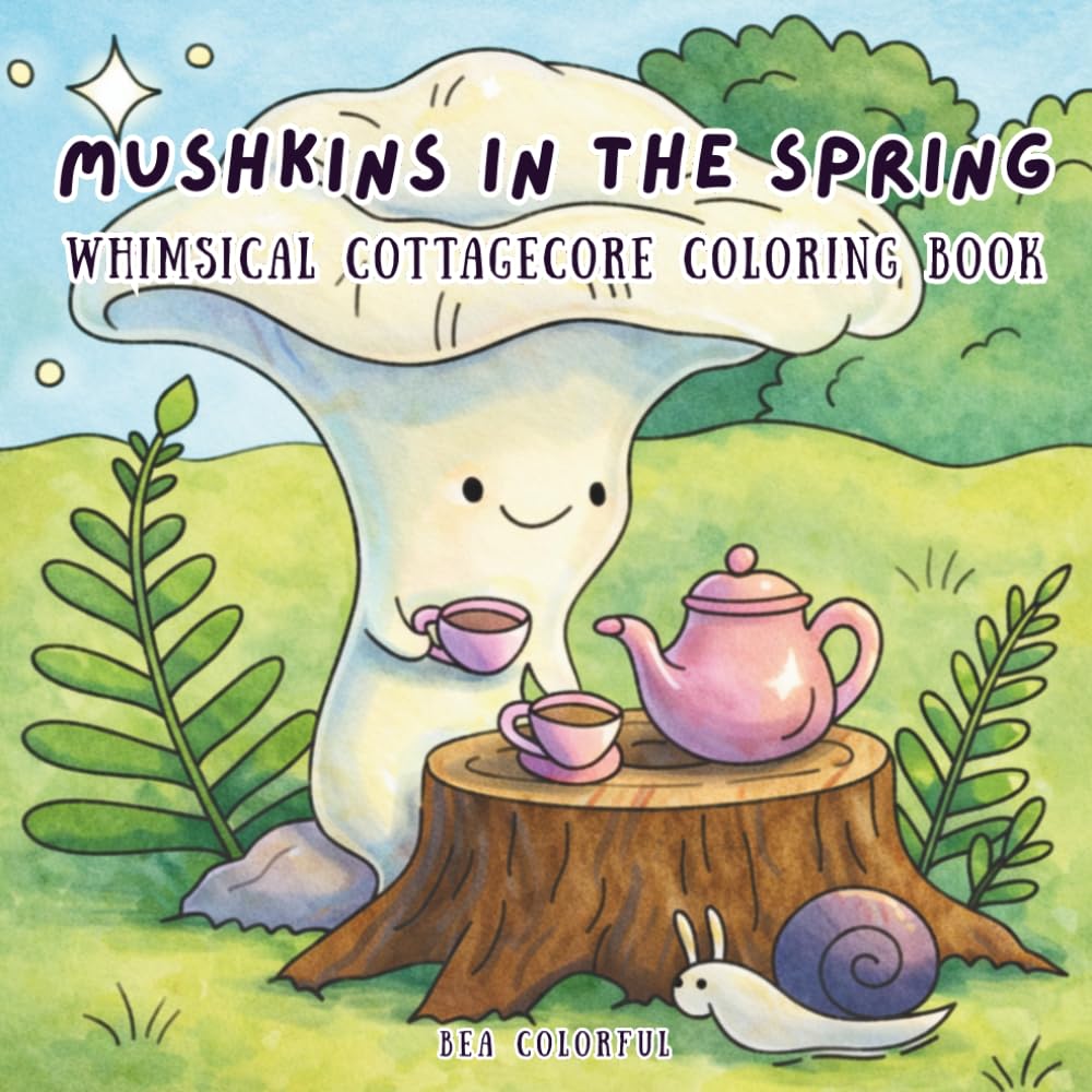 Mushkins in the Spring: A Whimsical Cottagecore Coloring Book for Relaxation