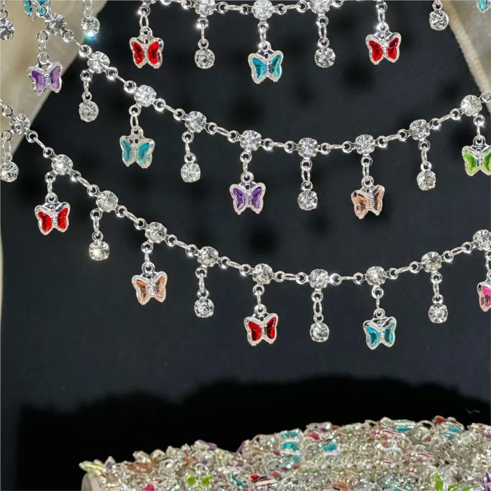 Catena con Ciondolo a Farfalla Lucida da 10 m con Perline di zircone e Maglie in Rame per Braccialetti Fai da Te e Accessori per la creazione di Gioielli
