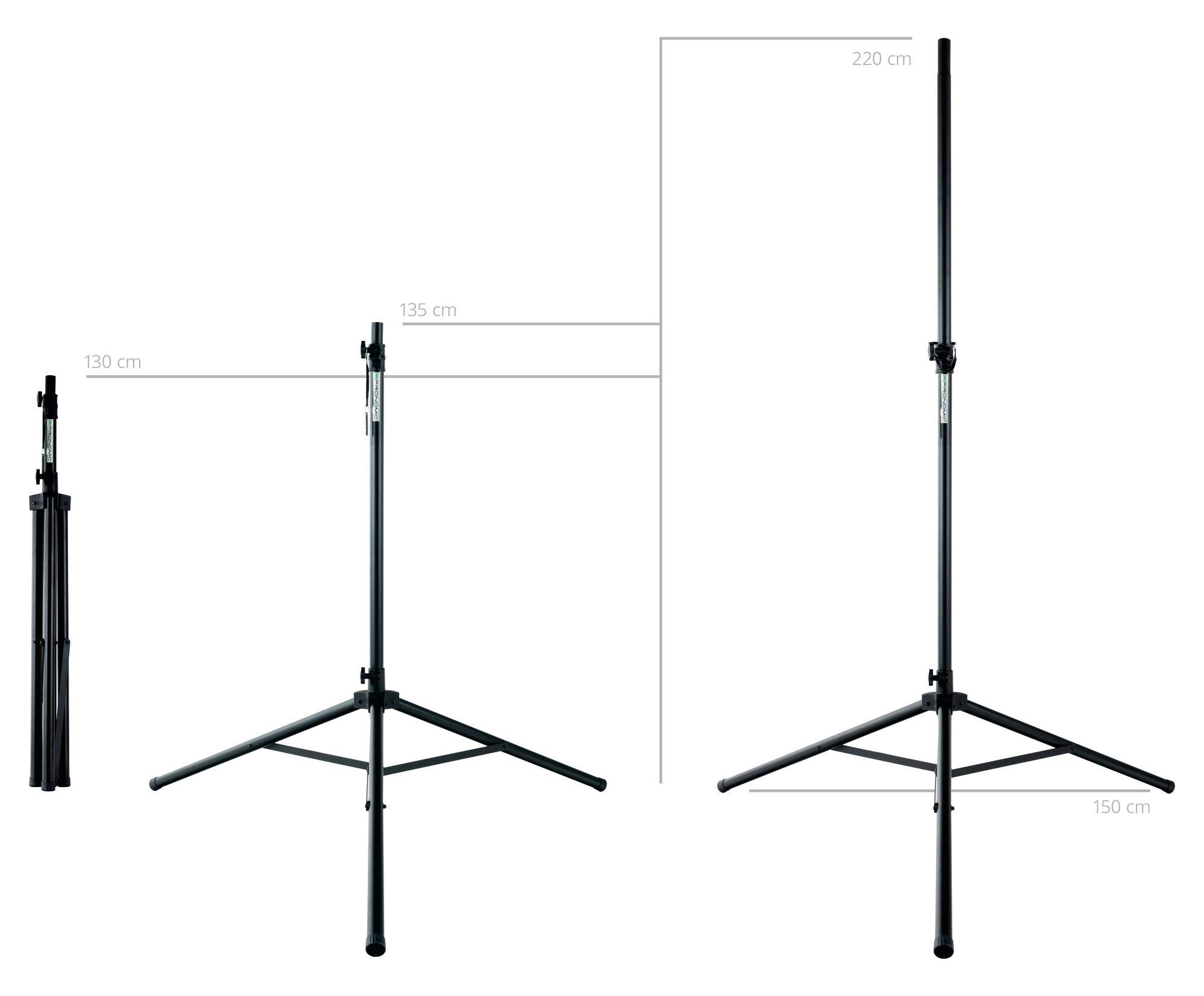 Pronomic SPS-3A Supporto Per Casse Supporti In Alluminio, 5 cm, Peso: 2 | Struttura a treppiede stabile e extra larga, Rinforzi aggiuntivi, Gambe lunghe 90 cm per una base stabile, 5 cm, 9 kg