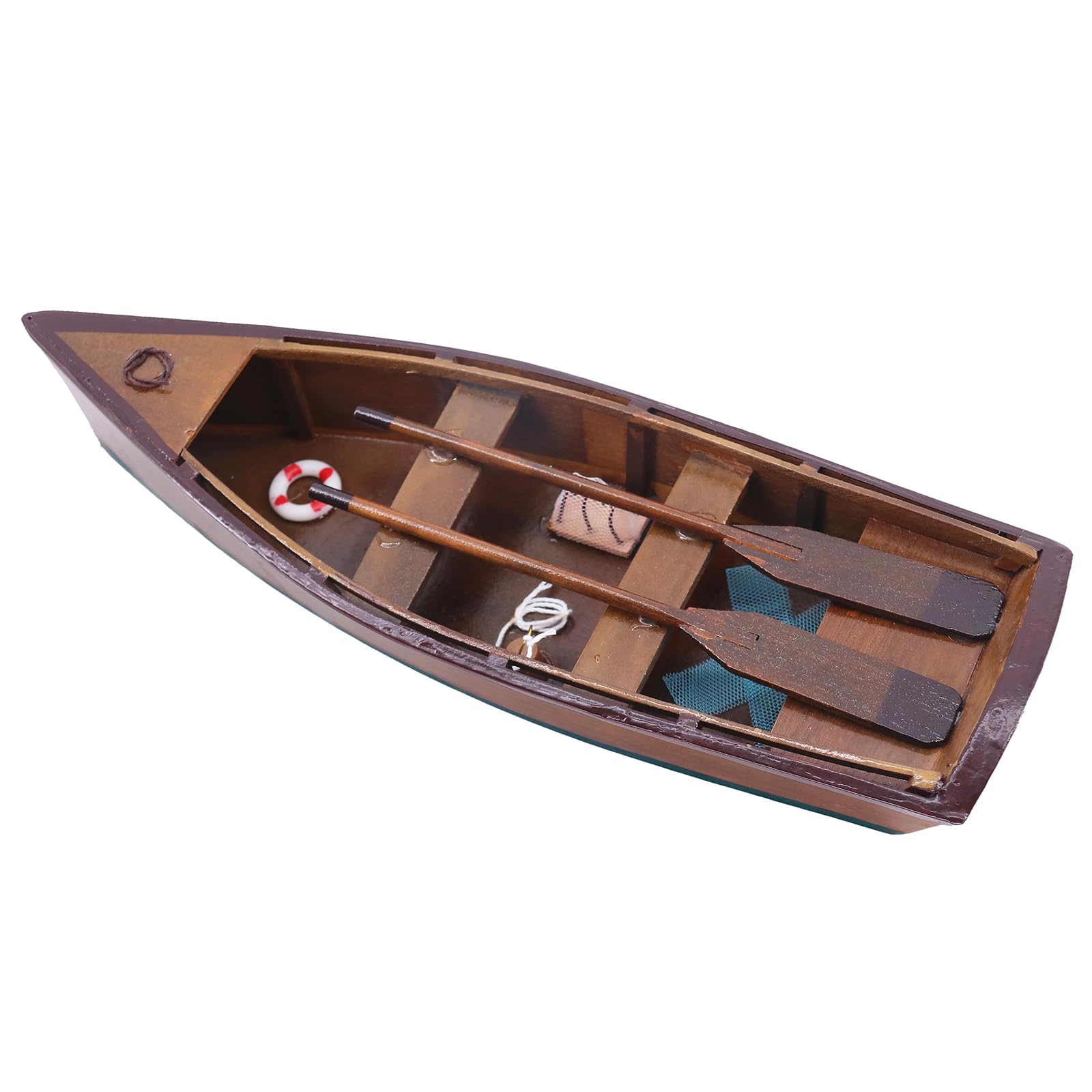 NAUTIMALL Handgefertigtes Holz-Ruderboot Modell - 33cm Dekorationsboot Mit Rudern