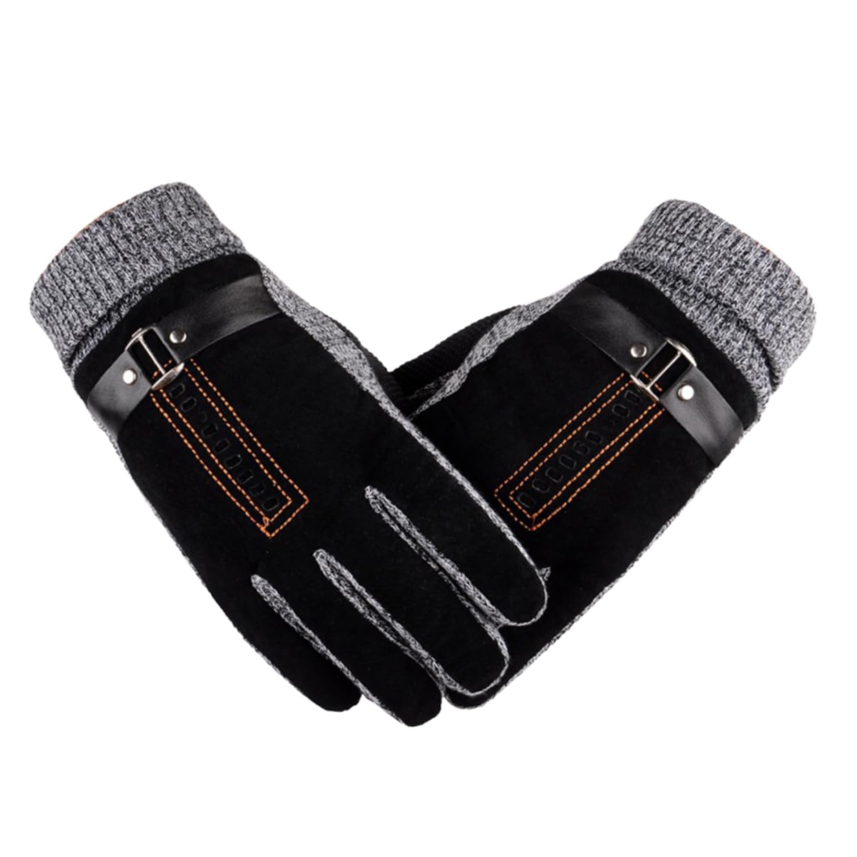 FOMIYES Men's Winter Leather Gloves Thick Windproof Fleece Mittens for Cold Weather Driving Cycling Outdoor Adventures Black