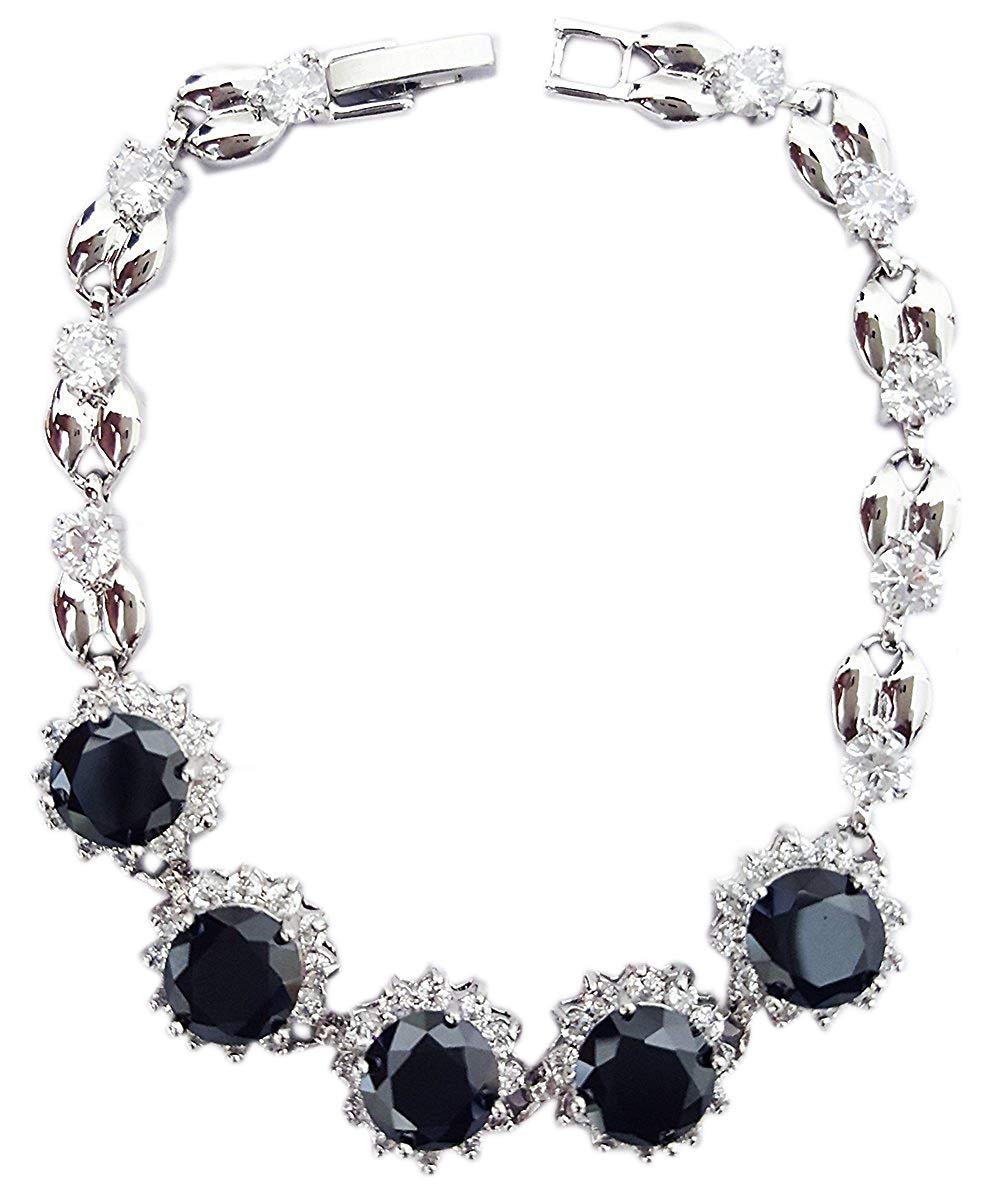 Mehrunnisa Silver Black Sapphire Crystals Chain Bracelet for Girls/Women (JWL1002) (B01GTVTMCK) Amazon Price History, Amazon Price Tracker