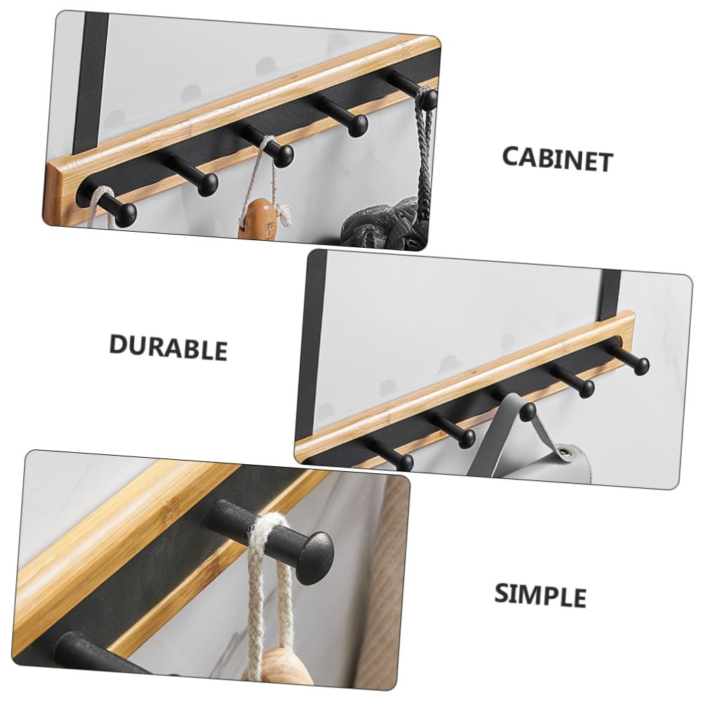Gancio Appendiabiti Porta Nero in Alluminio Spaziale e Bambù, Installazione senza Chiodi, Appendichiavi per Camera da Letto e Garage
