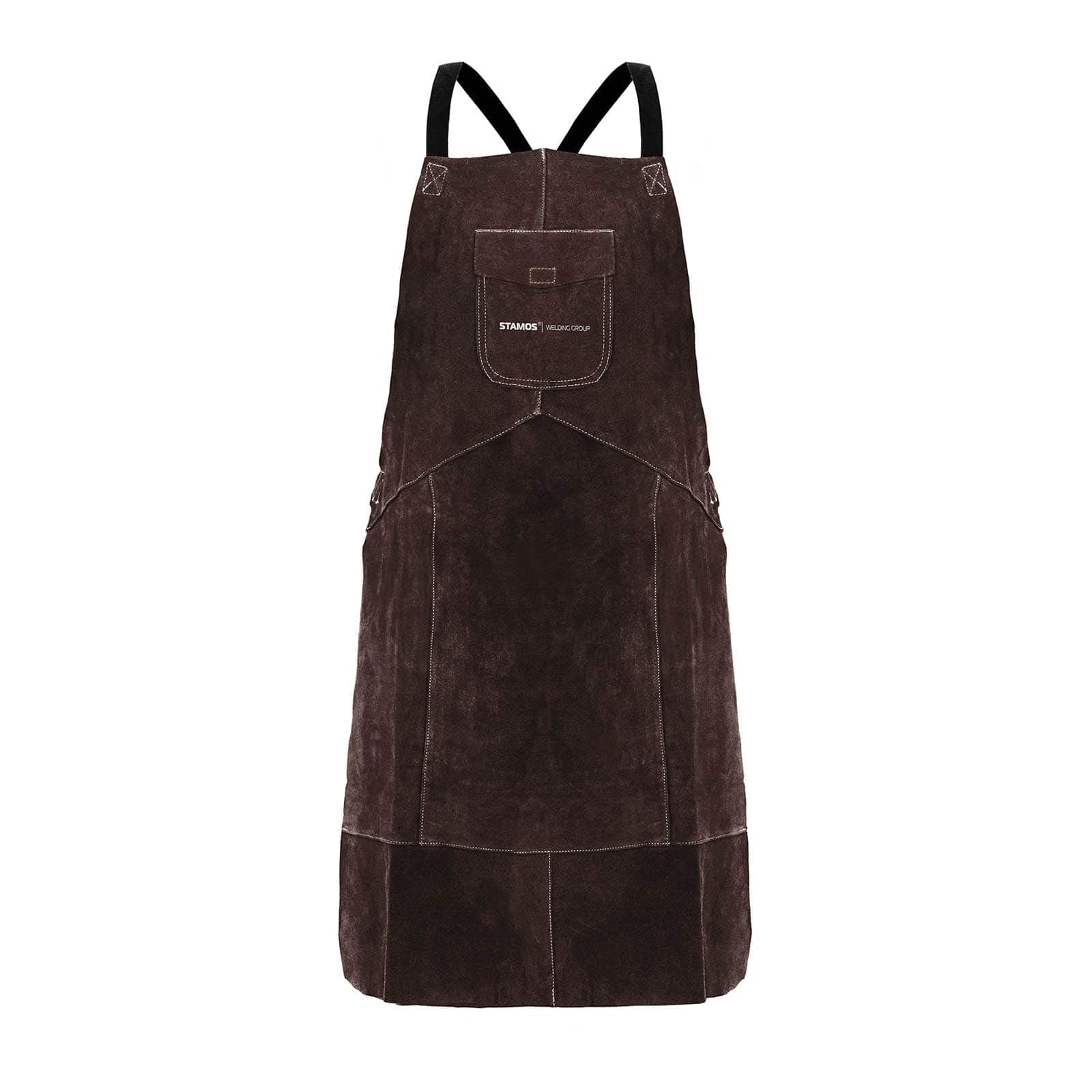 Stamos Welding Group Mandil Para Soldador Delantal De Cuero SWA03L (Costuras resistentes al calor, 91,5 x 58,5 cm, Serraje vacuno, Talla L)