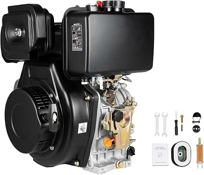 10HP 4 Stroke Diesel Engine 418CC Single Cylinder Air-Cooled Diesel Motor Vertical Shaft Diesel Engine Recoil Manual Start Small Diesel Engine for Tillers Generators Vehicles