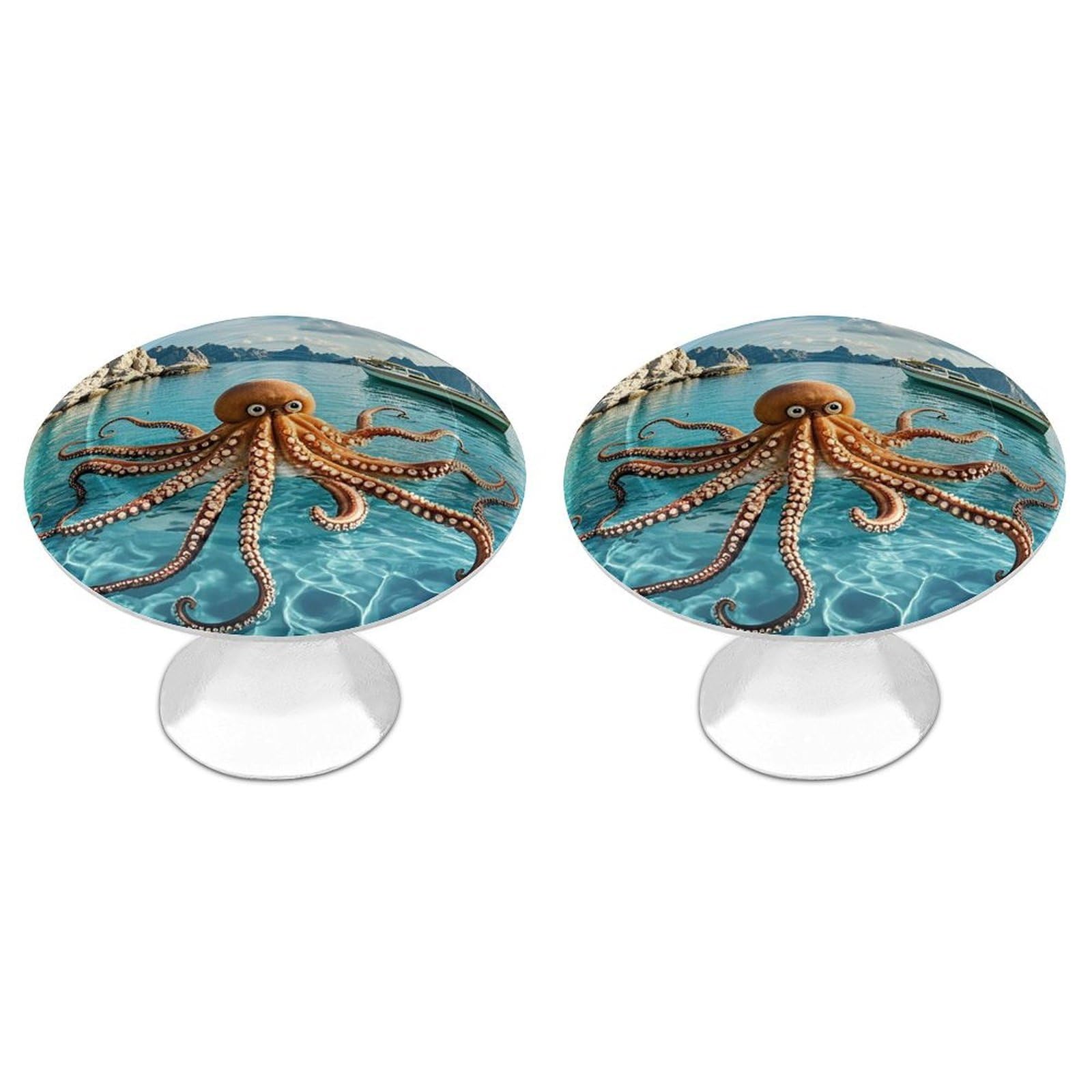 FekiLoot Octopus and Boat Cabinet Knobs 2 Pack Stainless Steel Round Dresser Drawer Knobs Kitchen Drawer Hardware Dresser Knob Closet Door Pulls Cabinet Handles for Cupboard Drawer Pulls