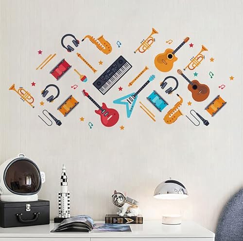 Music Instruments Decor Wall Decals For School Classroom,Guitar Drum Oboe Bass Decor Wall Stickers For Kids Room, Remove Vinyl Wallpaper Mural For Nursery #TOP3