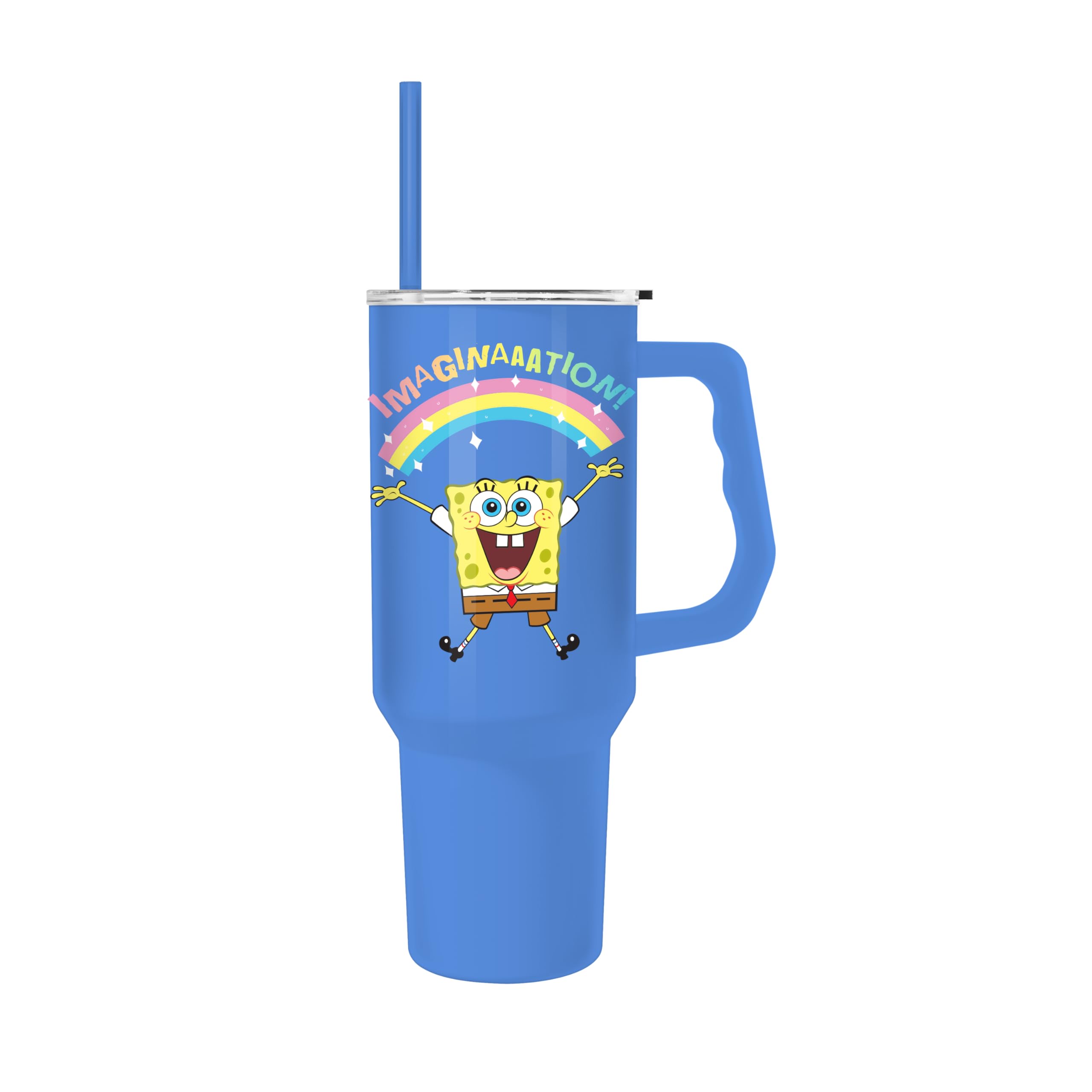 Silver BuffaloSpongebob Imagination Rainbow 40oz Stainless Steel Tumbler w Handle