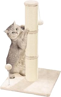 Marchul Árbol rascador para gatos grandes, con bola colgante, juguete para adultos, gato de apartamento, rascador con cuerda de sisal y funda de felpa suave, 68 cm de alto, color blanco