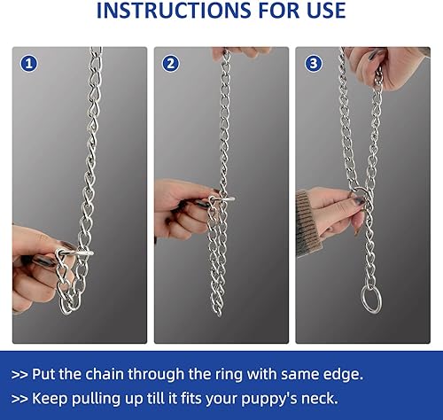 Miniatura 5 de WePet Collar de cadena para perro, collar de estrangulamiento de eslabones cubanos, collar de entrenamiento ajustable, de acero inoxidable,