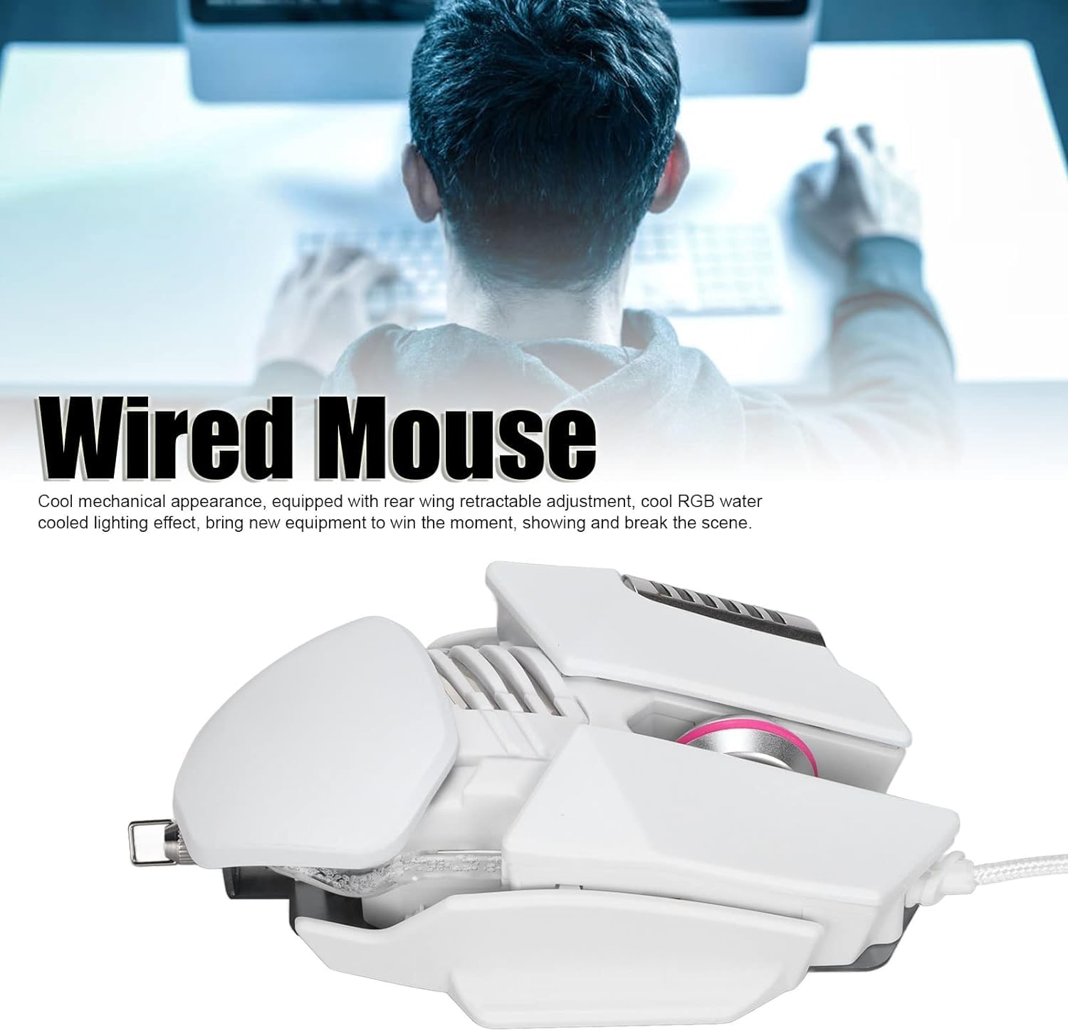 Mouse cablato, programmazione macro di gioco for mouse RGB con regolazione retrattile 'ala 'orecchio for Gaming/574