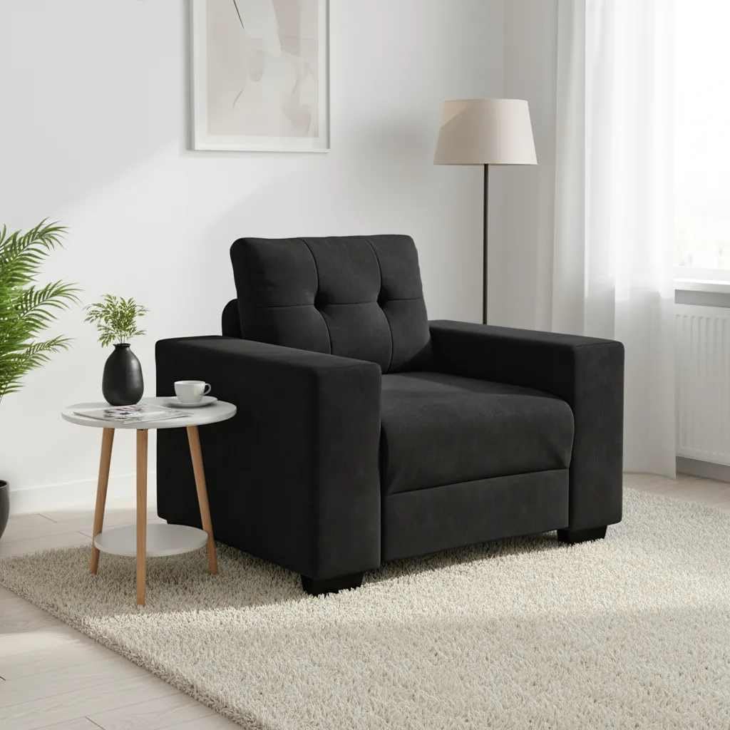 Fotel czarny, 100 x 78 x 80 cm, aksamit z wyściółką z pianki i wytrzymałym stelażem ze sklejki, funkcja relaksu do salonu, sypialni, pokoju gościnnego, zajmuje mało miejsca i jest wygodny