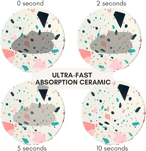 Miniatura 2 de Juego de 6 posavasos absorbentes con soporte, posavasos para bebidas, mesa de café, juego de posavasos de mármol, posavasos de piedra, absorbentes