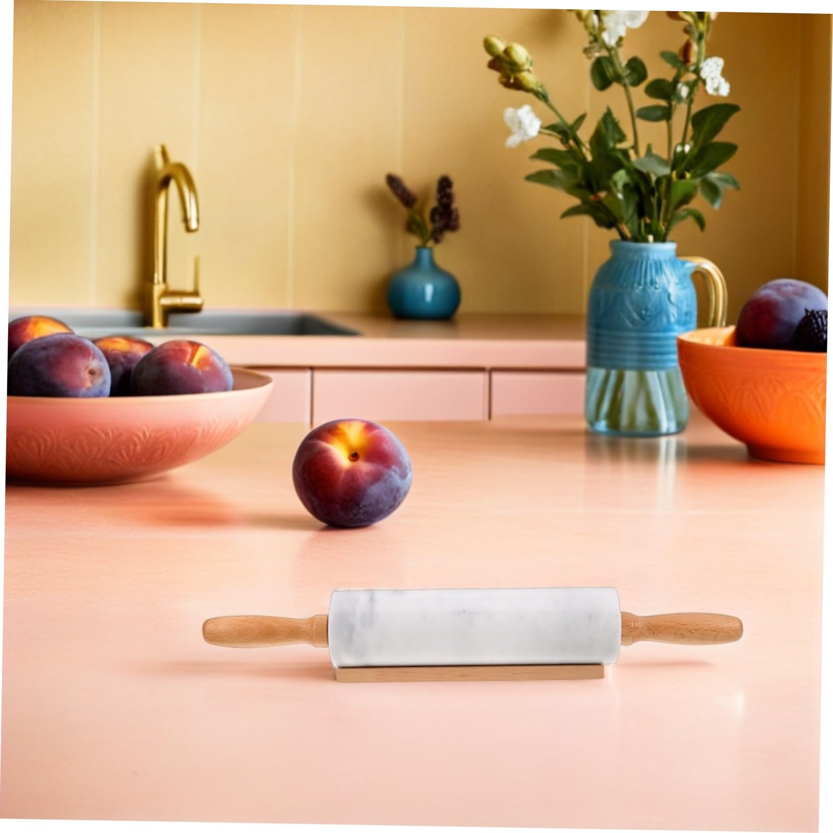 MAGICLULU 3 Piezas Rodillos de Mármol para Masa Rodillo Ergonómico Resistente y Antiadherente para Repostería Fondant Pizza y Pan Herramienta de Cocina Doméstica
