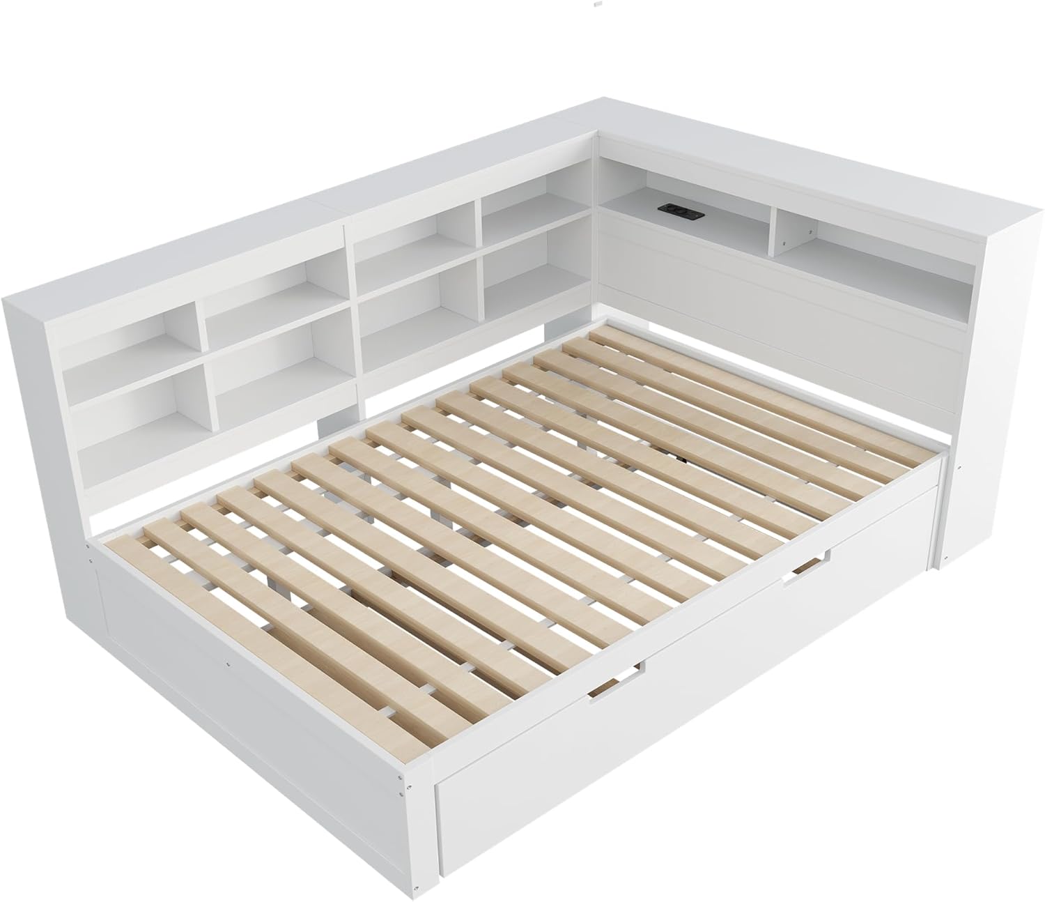 Assembled Merax Children's Bed frame with under-bed storage drawers visible.