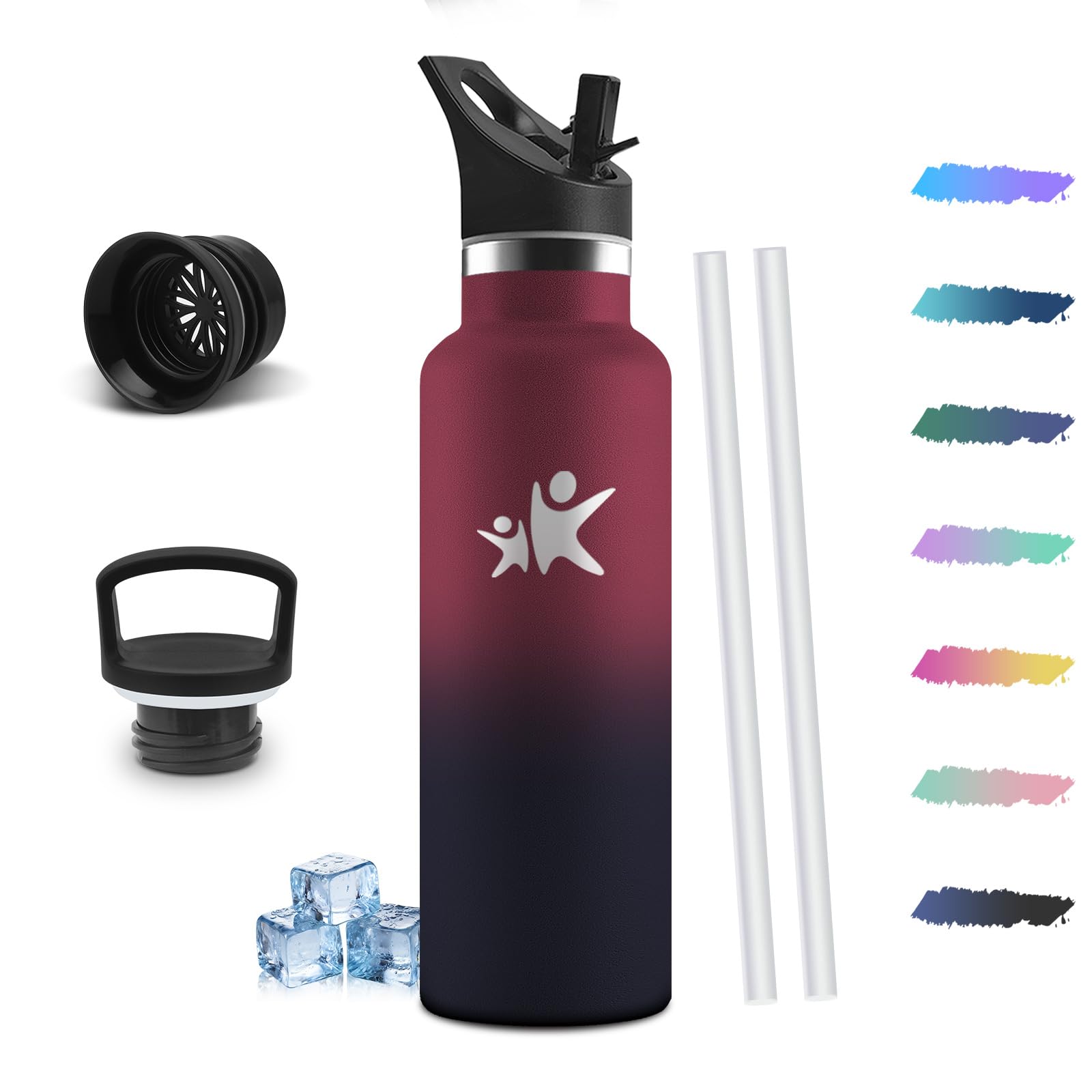 Mulbijeo Insulated Water Bottle with Straw, 750 ml 18/8 Stainless Steel, Thermos, BPA-Free and Leakproof, Gym Bottles, Water Bottles, for School, Sports, Travel, Water Bottle