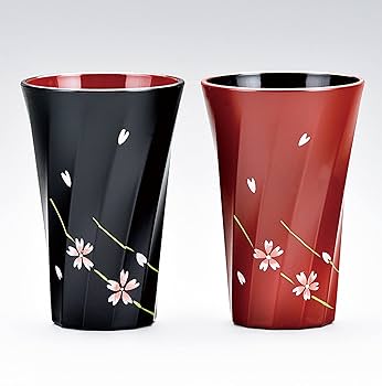 新品未使用　会津漆器　ガラス蒔絵 カトレアグラス (黒内朱・朱)ペアセット 新品未使用 会津漆器 ガラス蒔絵 カトレアグラス (黒内朱・朱