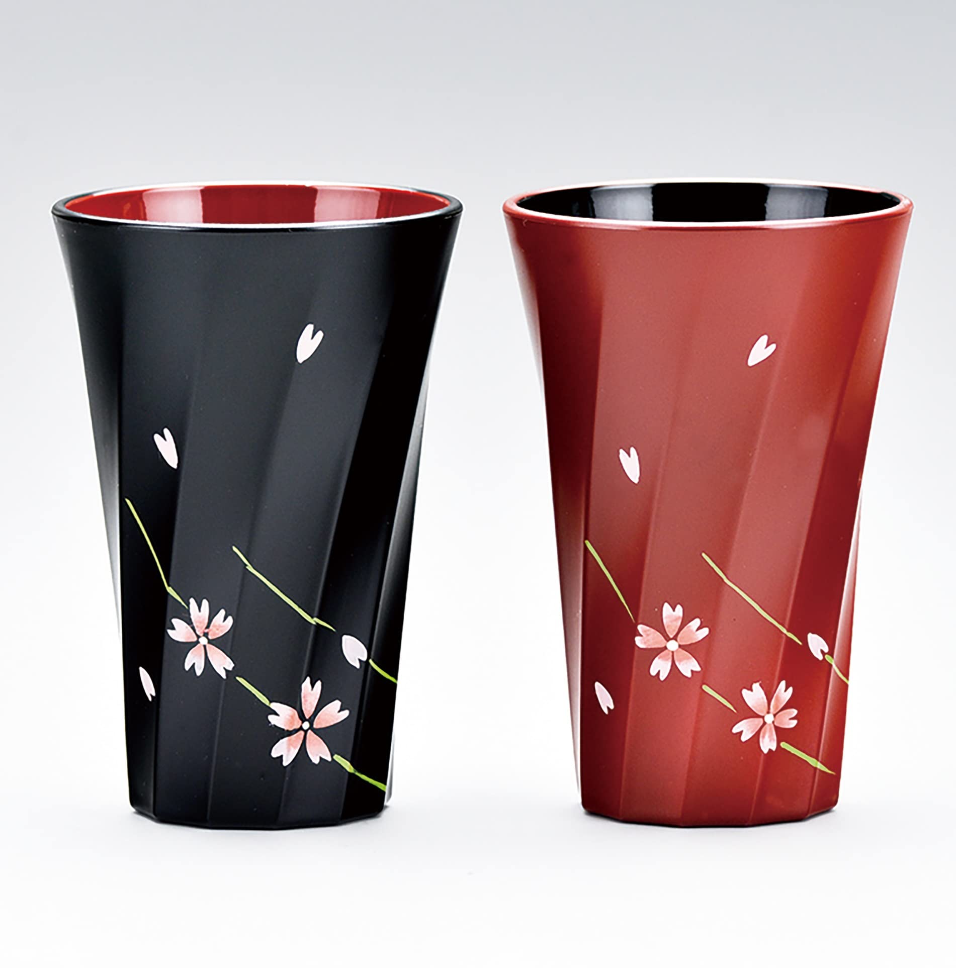 新品未使用　会津漆器　ガラス蒔絵 カトレアグラス (黒内朱・朱)ペアセット 新品未使用 会津漆器 ガラス蒔絵 カトレアグラス (黒内朱・朱)ペア