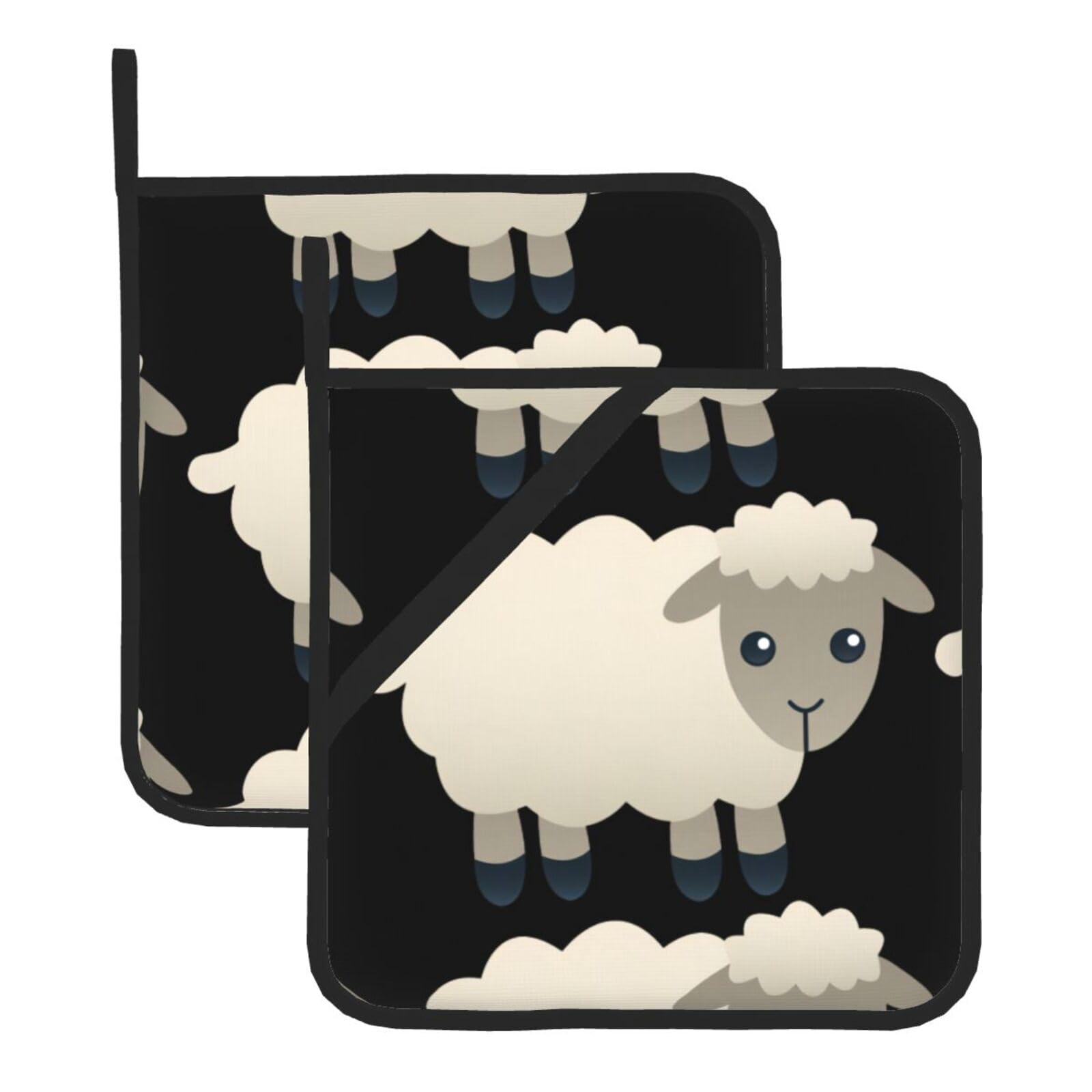 WHJSHOP Sheep Prints Square Hot Pads for Kitchen Counter - Thick Heat Resistant Trivets for Microwave & Oven, BBQ Grilling Cover (2 Pack)