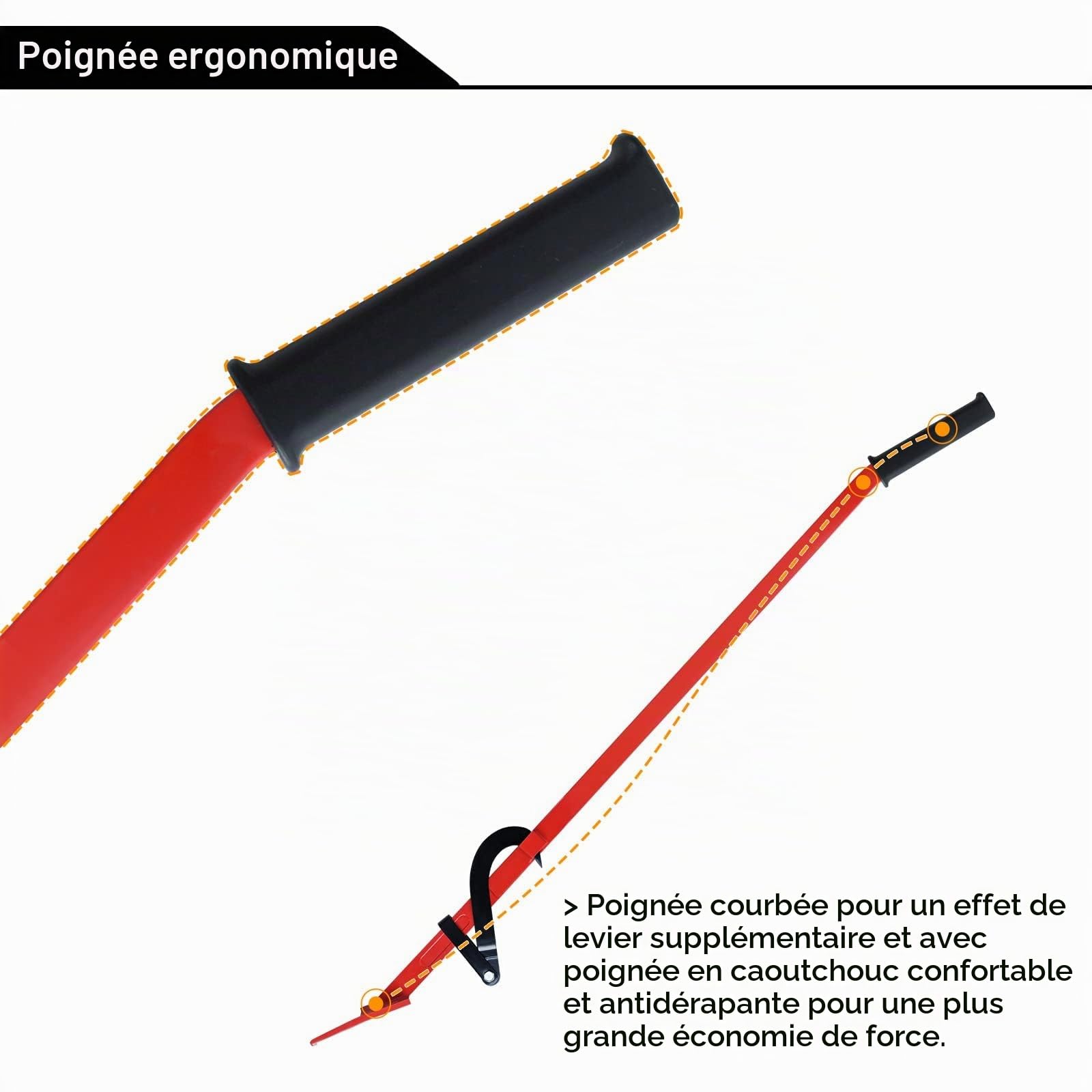 ACXIN Levier d'abattage pour abattage d'arbres 130 cm, levier de tronc avec levier à crochet forgé et poignée ergonomique antidérapante, aide à la chute Aide à l'abattage Levier de coupe à lourde