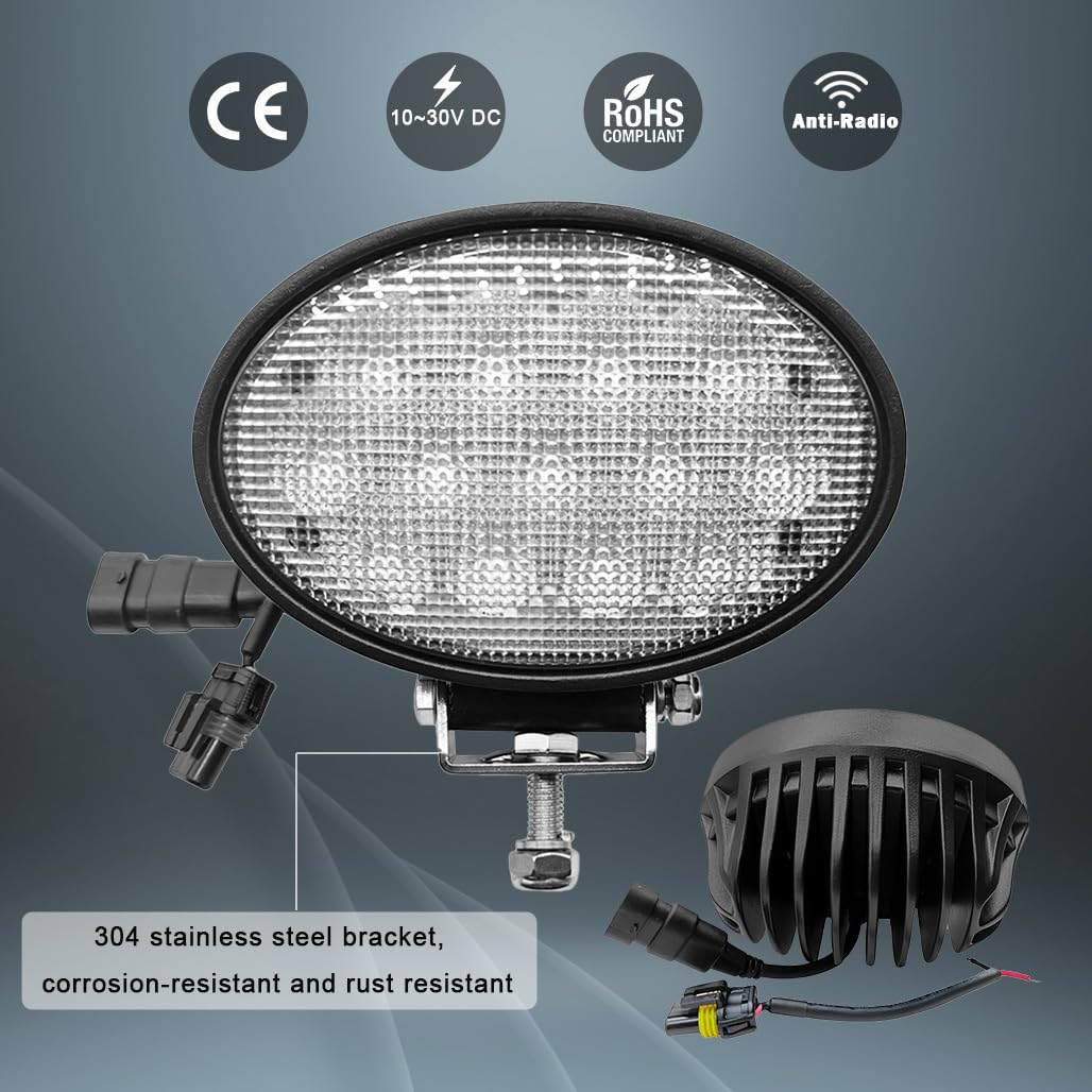 65W Faro de Trabajo Oval LED 12V/24V 6,5 Pulgadas para Tractor Compatible con Tractor John Deere Serie 7020-7030/8020-8030 / 8030T / IP67, 5200 lúmenes