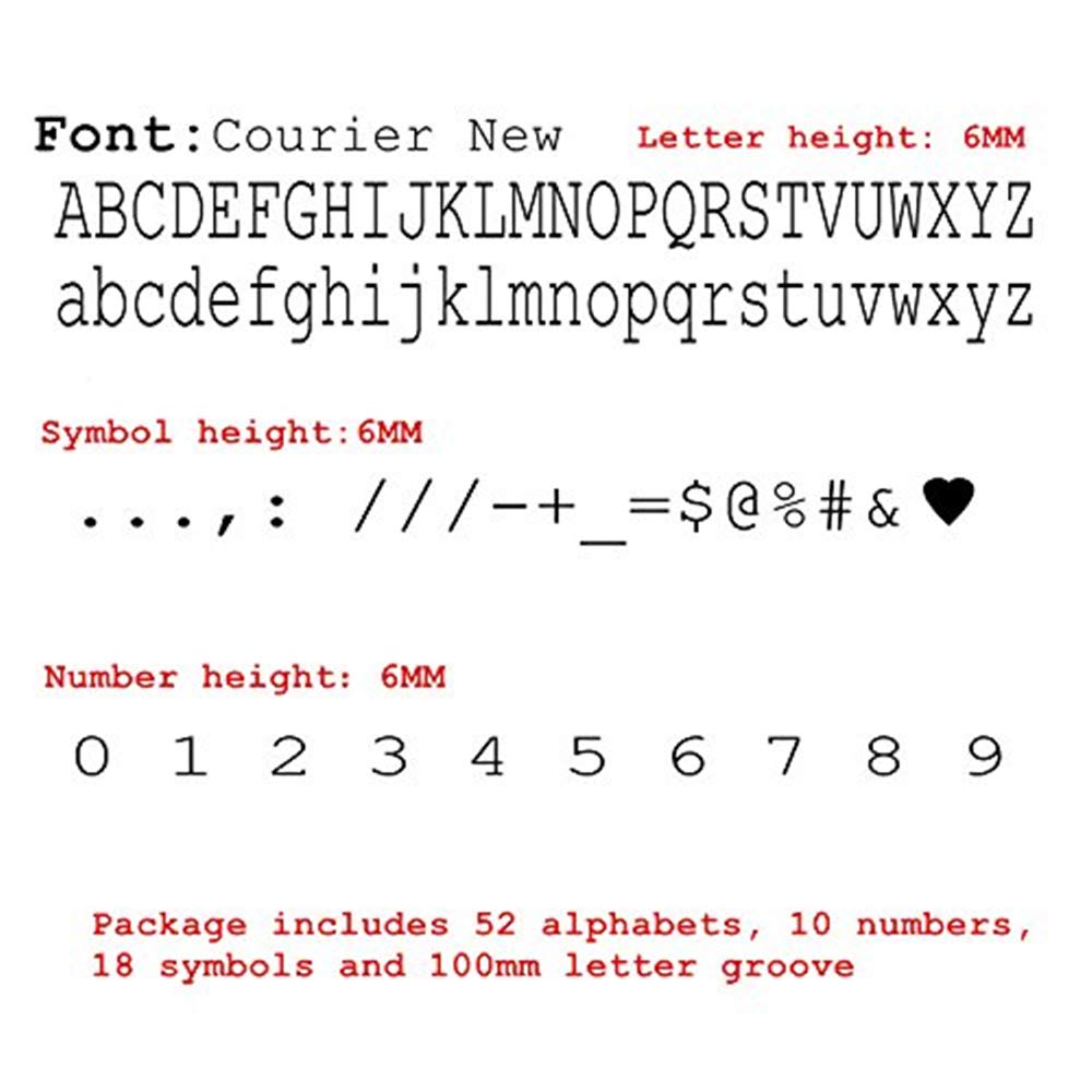Hanchen Sellos de Letras y Números de Cobre con /52 Letras de Courier New/10 Números/18 Símbolos/1 Ranura de Tipo Espiral de 100mm/para Cuero/Papel/Madera