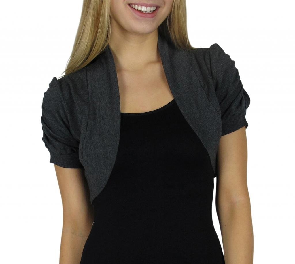 Smooth Fashion Women's Bolero Shrug Cardigan Charcoal