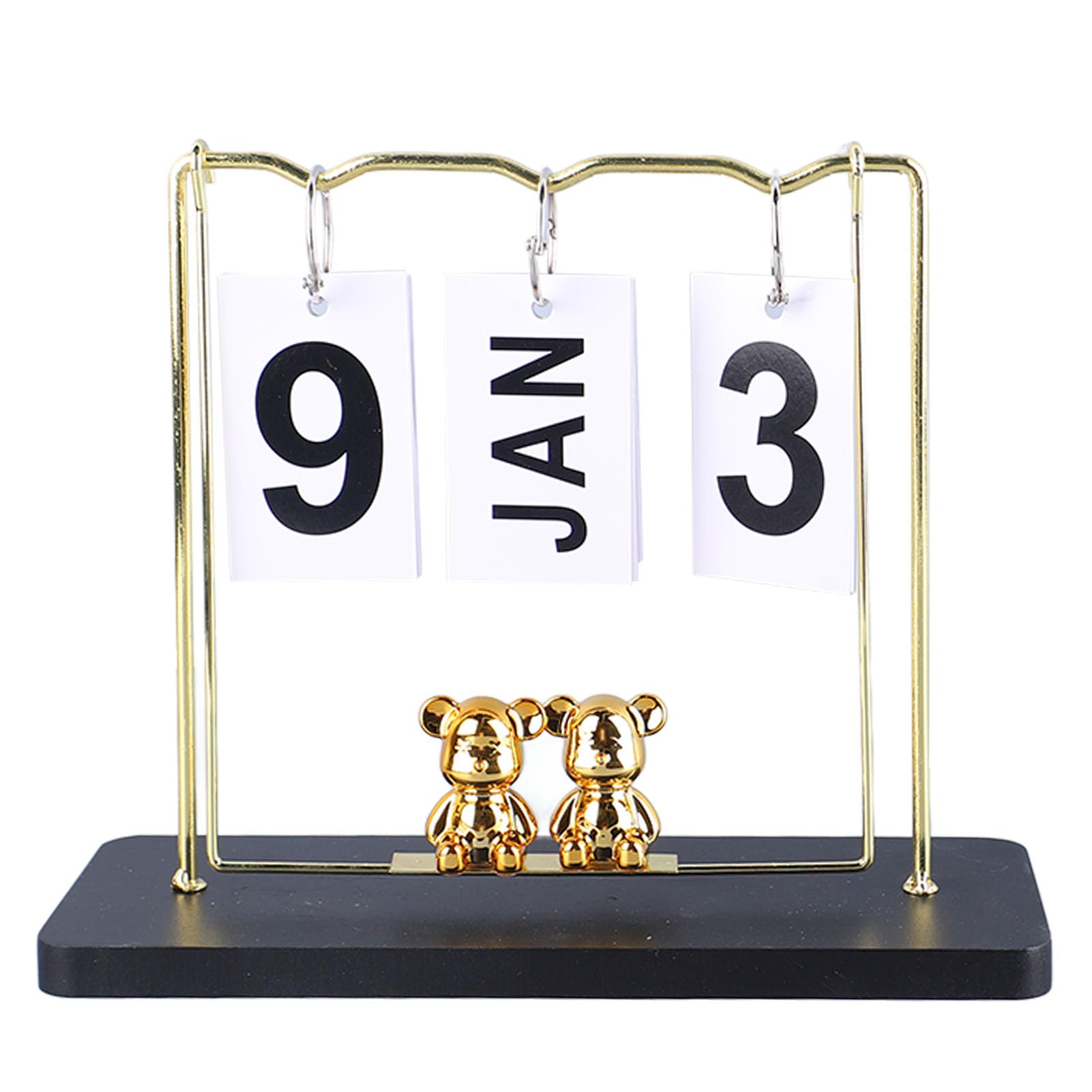 OEBUAFI Bear Wooden Metal Flip Calendar, Reusable Perpetual Calendar with Sturdy Stand and Bear Design for Office Dormitory Decor (Black Swing)