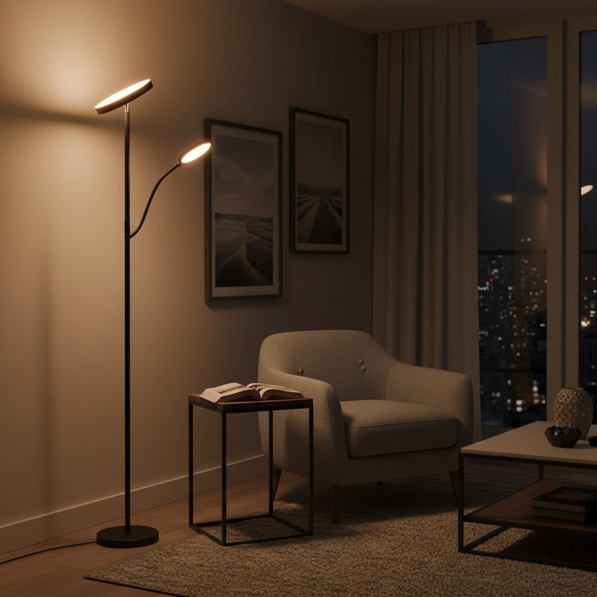 Home Sweet Home LED Stehlampe Dimmbar Schwarz - 2300LM Superheller Deckenfluter & 800LM Leselampe - Mit Fernbedienung & Touch - 3 Farbtemperaturen Stehleuchte für Wohnzimmer